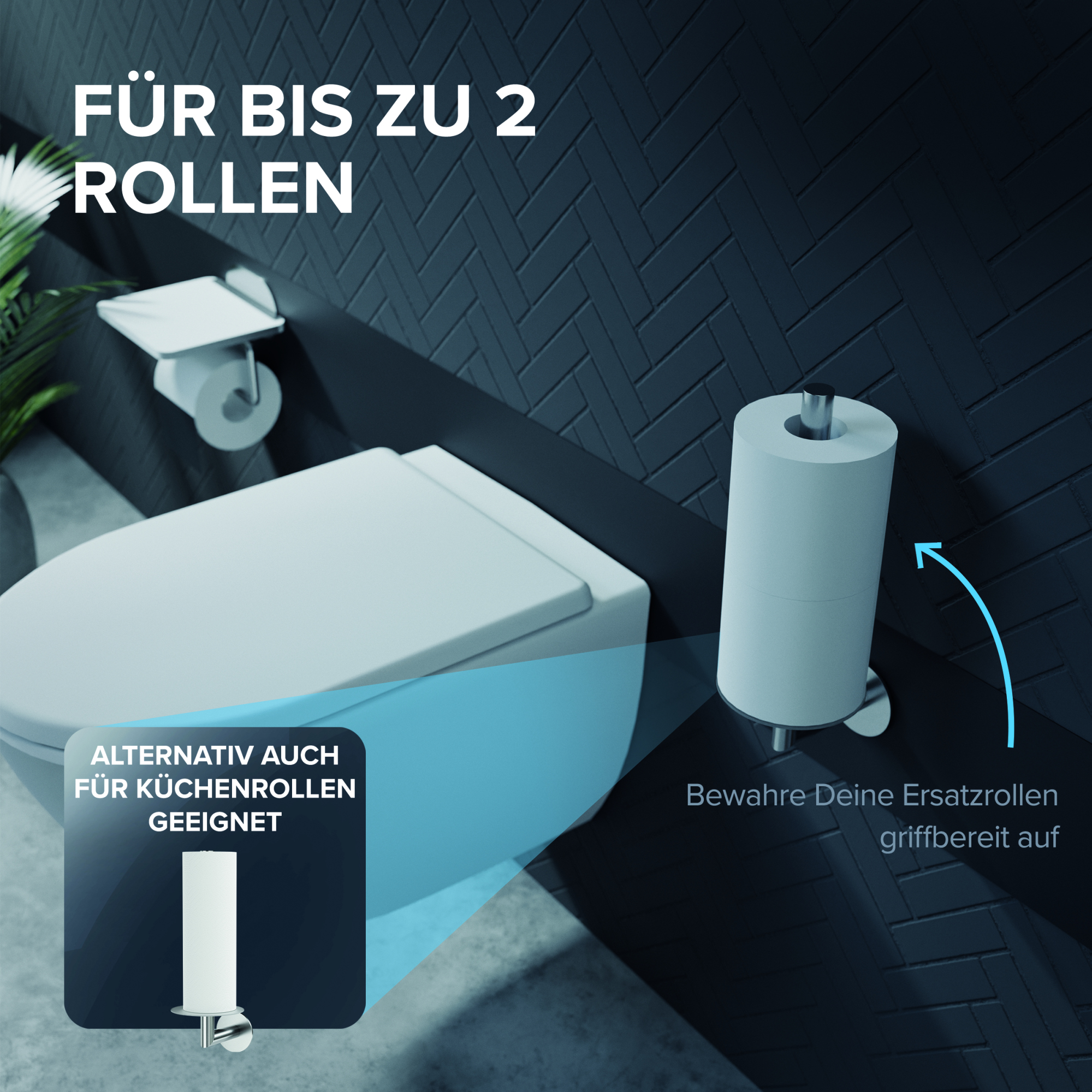 ovimar WC-Rollenhalter Skodsbol 13,5 x 5 x 28,5 cm (B x H x T) 2 Rollen Edelstahl, gebürstet/Glas silber