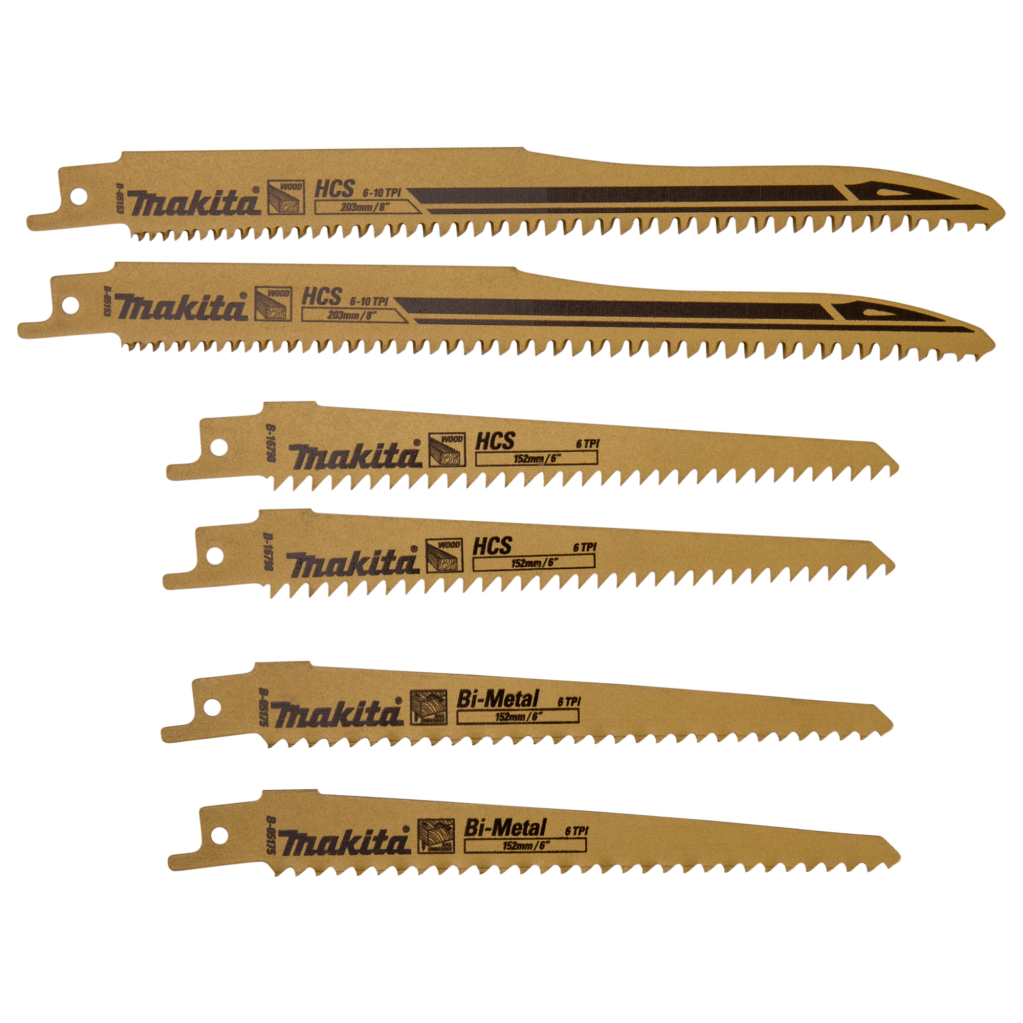 Makita® Sägeblatt Sortiment A Reciprosäge 6 Sägeblätter (4 x 152 mm, 2 x 203 mm) Hochleistungs-Schnellstahl, Bimetall 6 St./Pack.