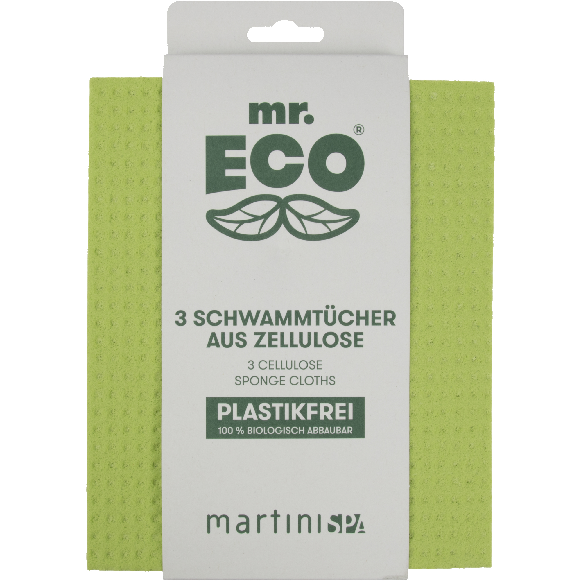 mr. ECO Schwammtücher 16,5 x 19 x 0,5 cm (B x H x T) Pflanzliche Zellulose/Baumwolle hellgrün 3 St./Pack.
