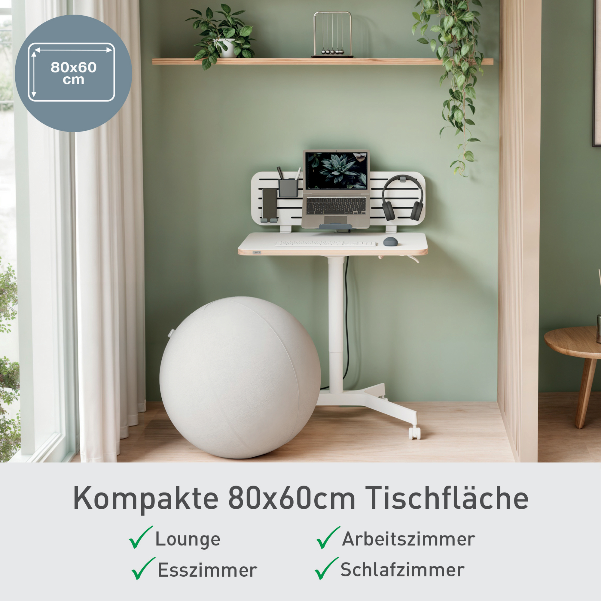 Leitz Schreibtisch Ergo Maße: 600 x 750-1.140 x 800 mm (B x H x T) Spanplatte weiß