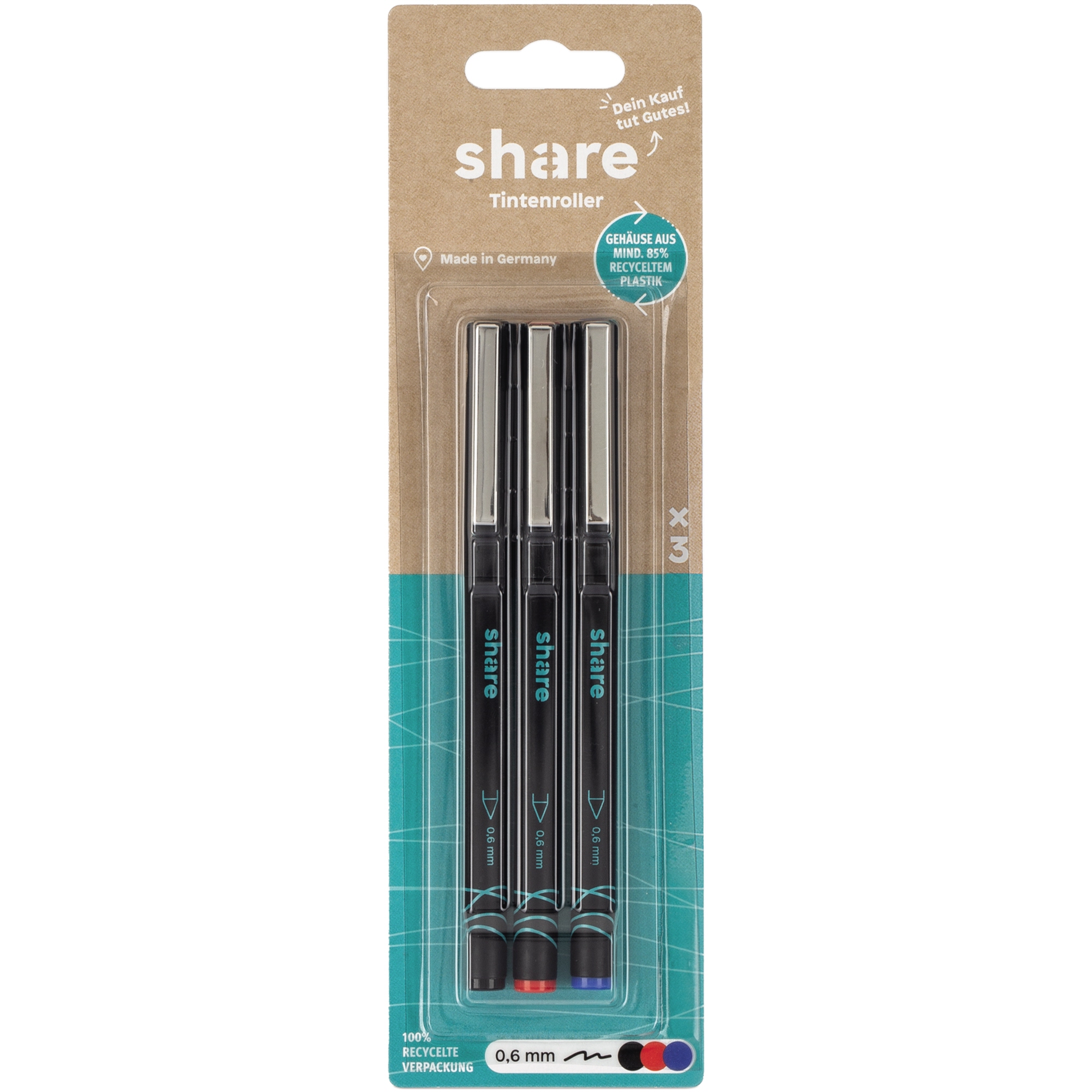 share Tintenroller 0,6mm farbig sortiert nicht dokumentenecht 3 St./Pack.