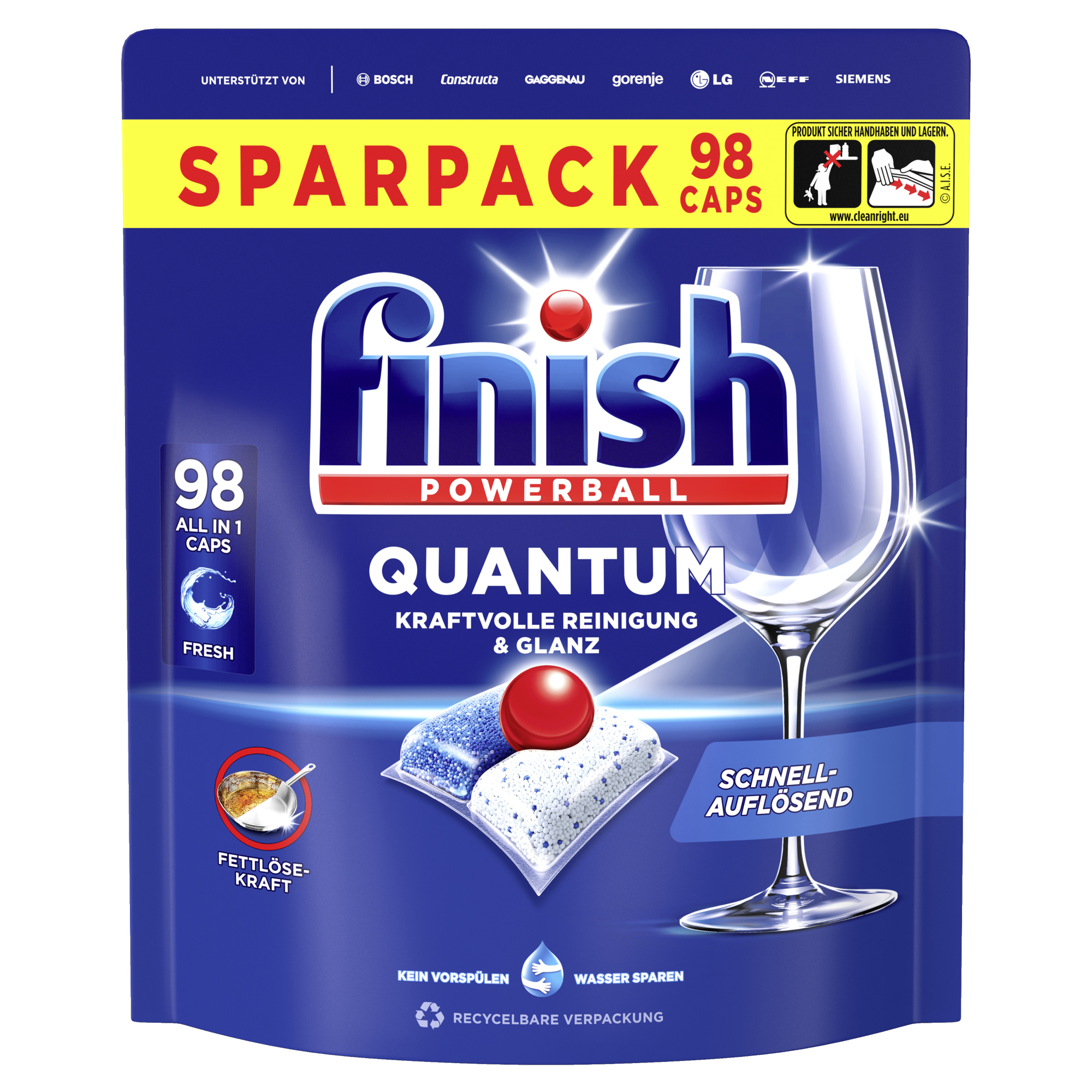 FINISH Spülmaschinentabs Quantum All in 1 Biozidprodukte vorsichtig verwenden. Vor Gebrauch stets Etikett und Produktinformationen lesen. Fresh 98 St./Pack.