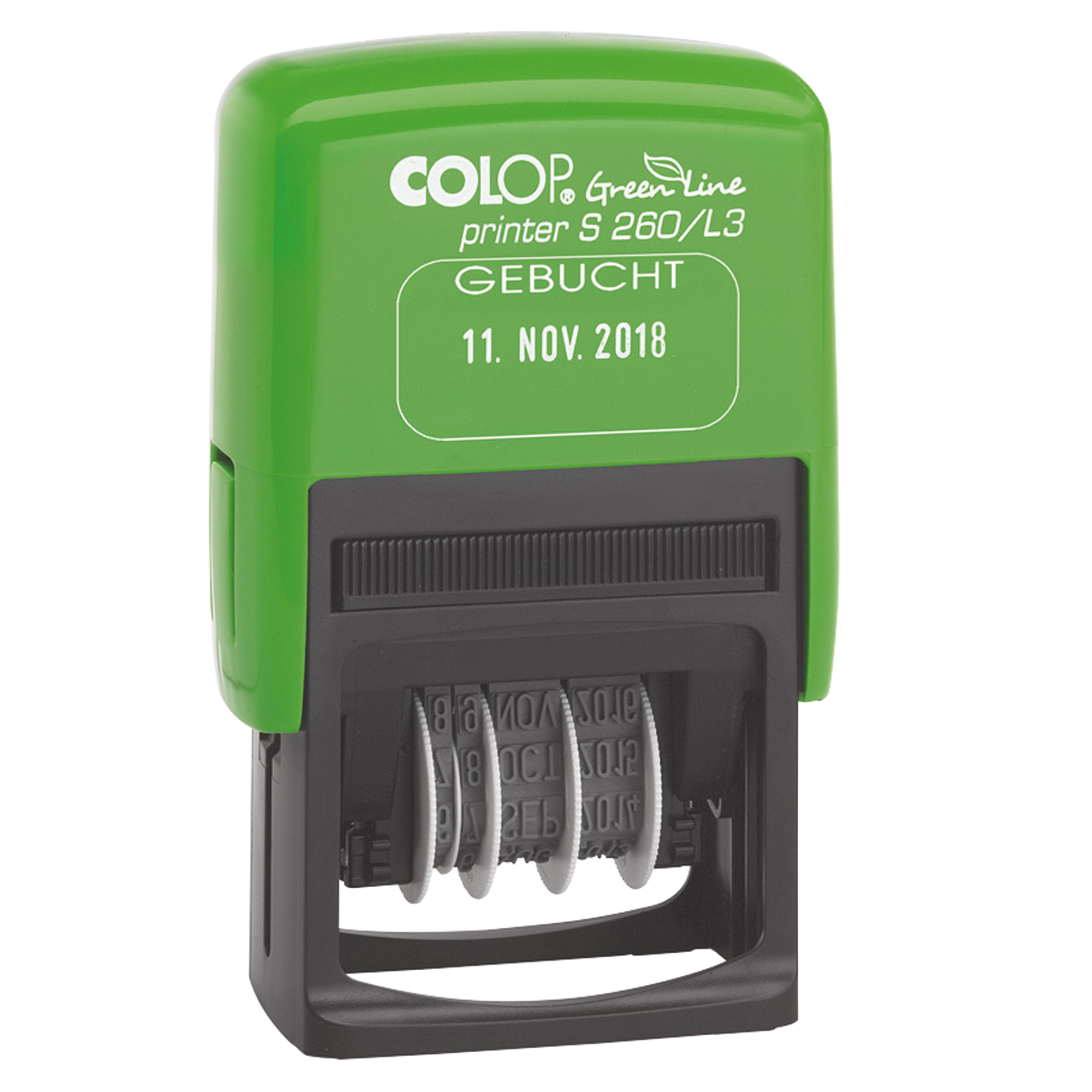 COLOP® Datumstempel S260 45 x 24 mm (B x H) GEBUCHT 3 Druckzeilen blau/rot