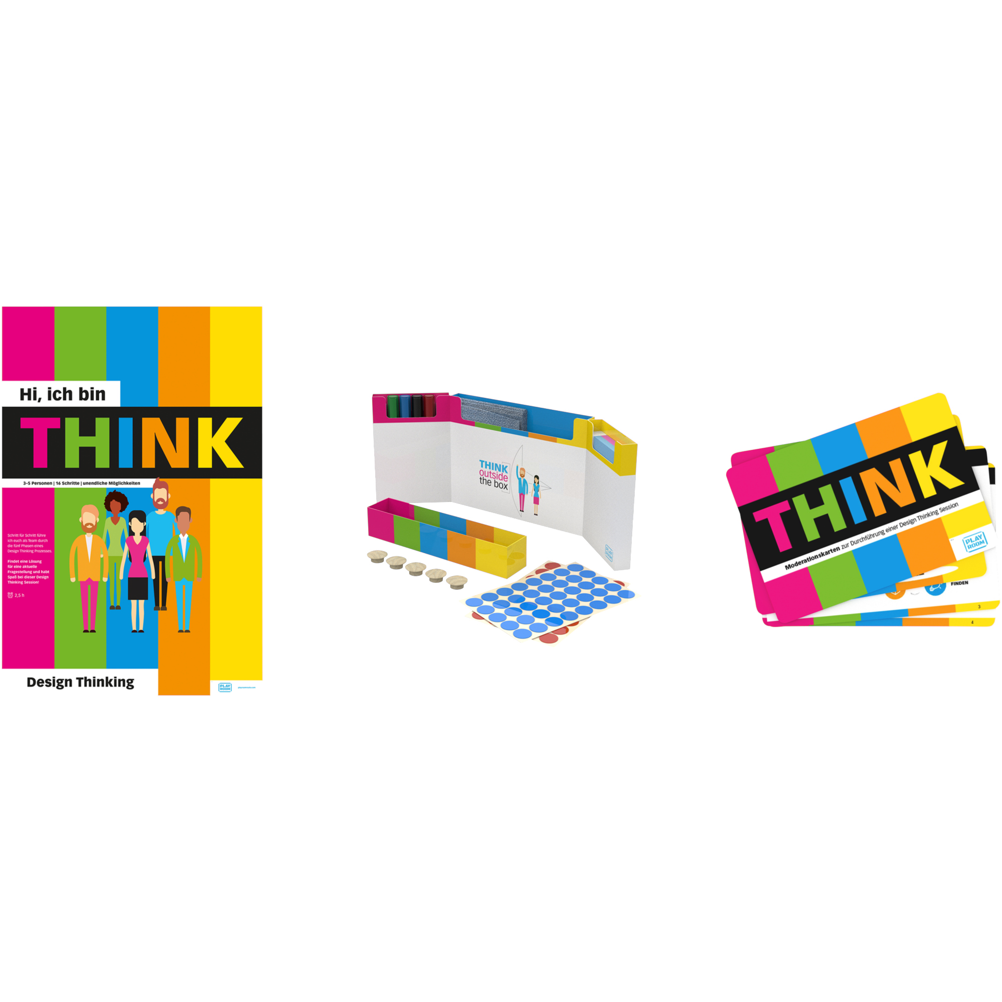 Playroom Starterset THINK FLIP je 1 x THINK FLIP Flipchartblock, Satz THINK-Workshopkarten (35 gedruckte Karten), GECKO Box