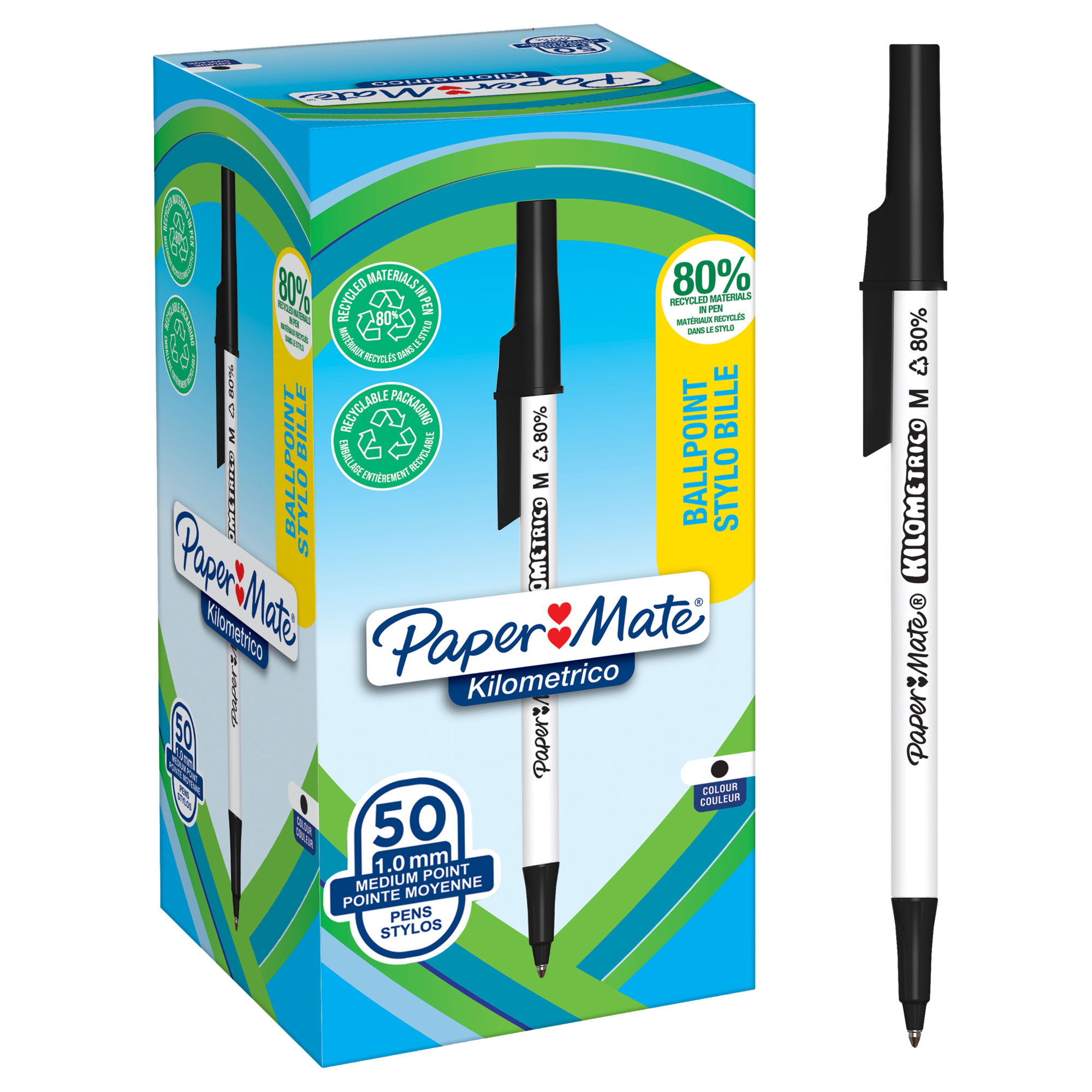 Paper Mate Kugelschreiber Kilometrico 1mm M schwarz Schaftfarbe: weiß 50 St./Pack.