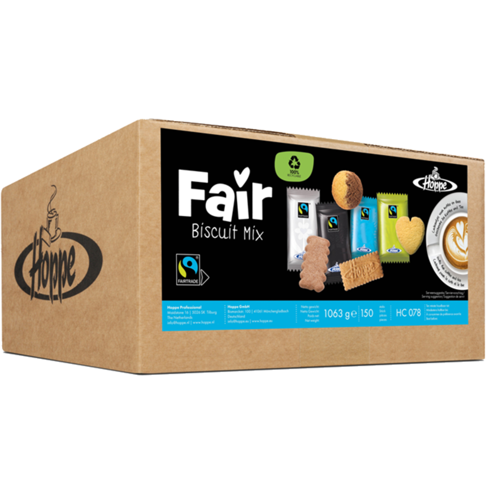 Hoppe Gebäckmischung Fairtrade Karamellgebäck, Zimtgebäck, Marmorgebäck, Mürbegebäck Karton 150 x 7 g/Pack.