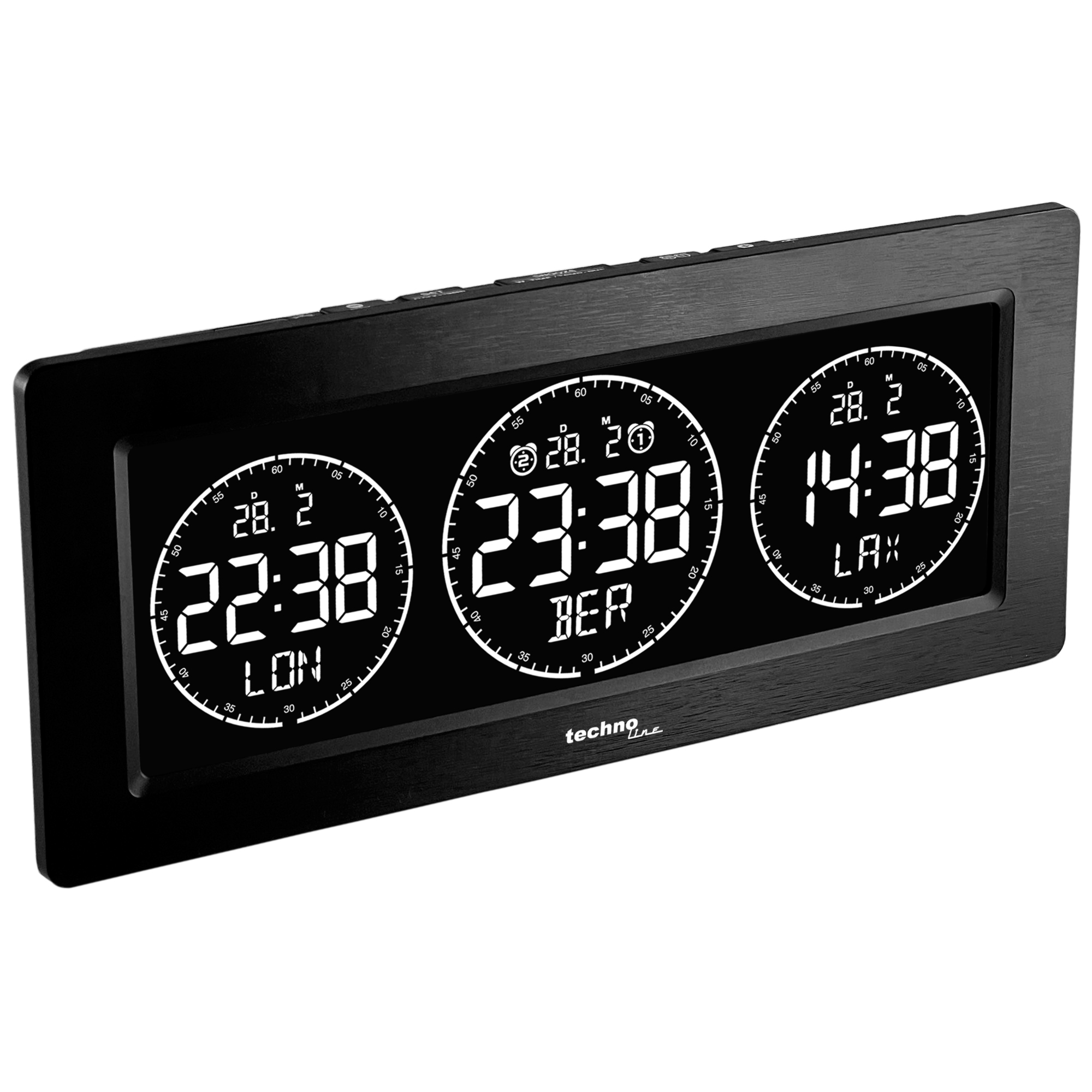 technoline® Tischuhr WT 458 23,2 x 9,9 x 4,8 cm (B x H x T) digital Batterie, Netzbetrieb CR2032 schwarz
