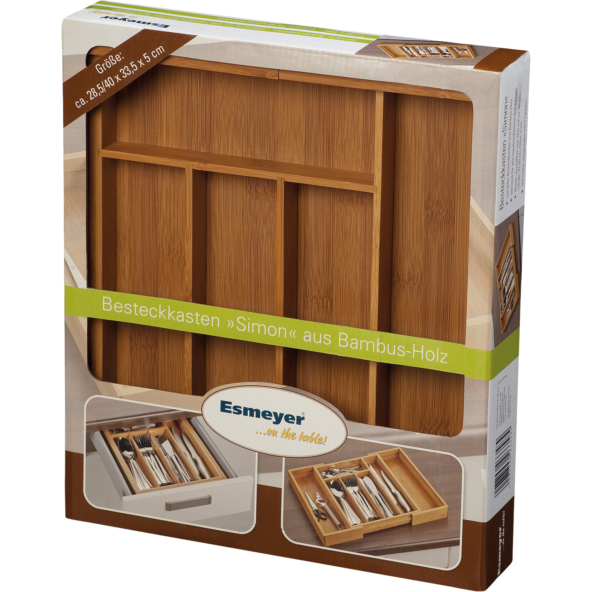 Esmeyer® Besteckkasten SIMON 28,6 x 5,9 x 33,4 cm (B x H x T) ausziehbar Bambusholz braun 7 Fächer