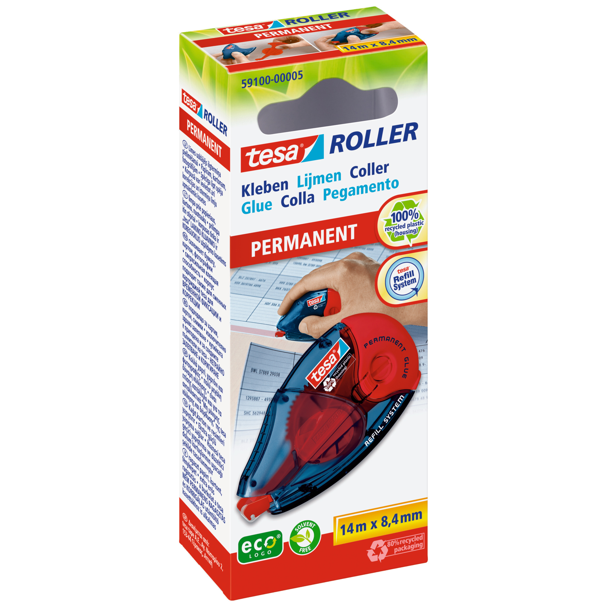 tesa® Kleberoller permanent ecoLogo® 8,4 mm x 14 m (B x L) nachfüllbar blau