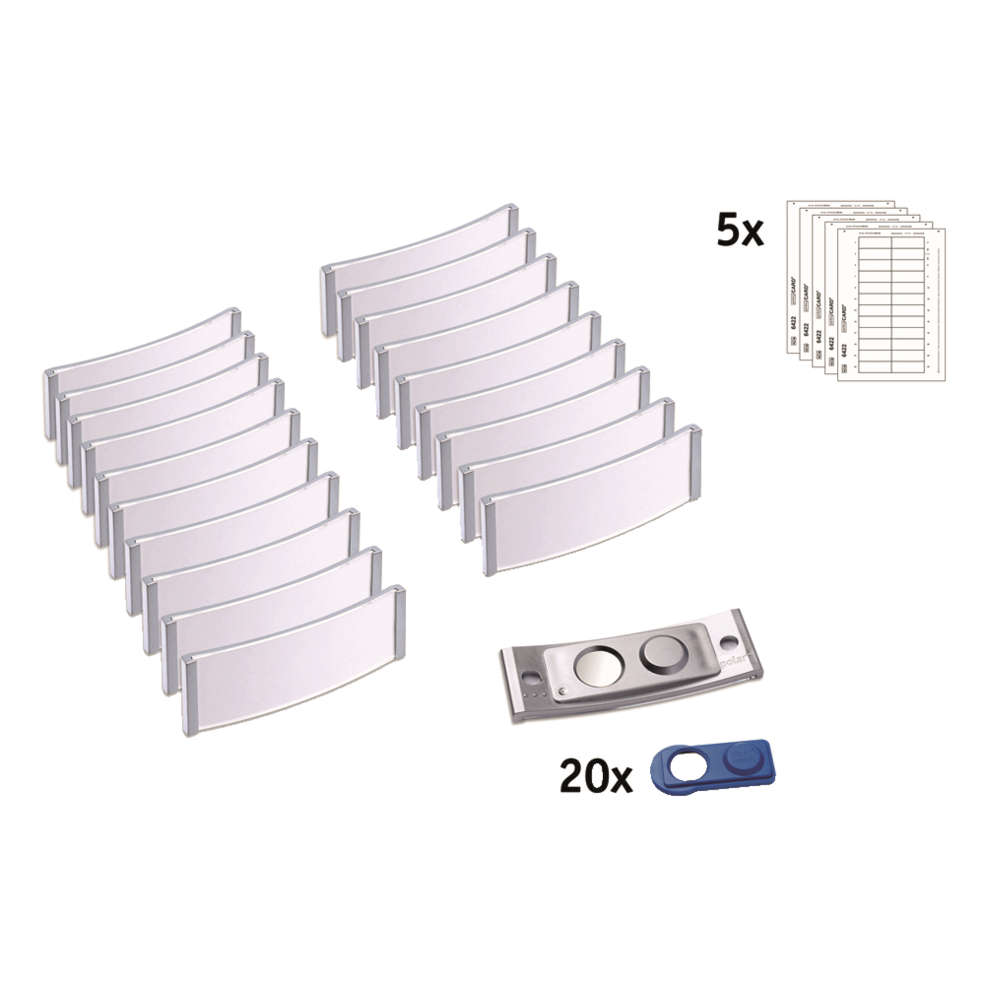 badgepoint® Namensschild polar® classic 64 x 22 mm (B x H) inkl. 5 Bogen (120 Namenskarten) Papier A4 weiß Magnet edelstahl 20 St./Pack.