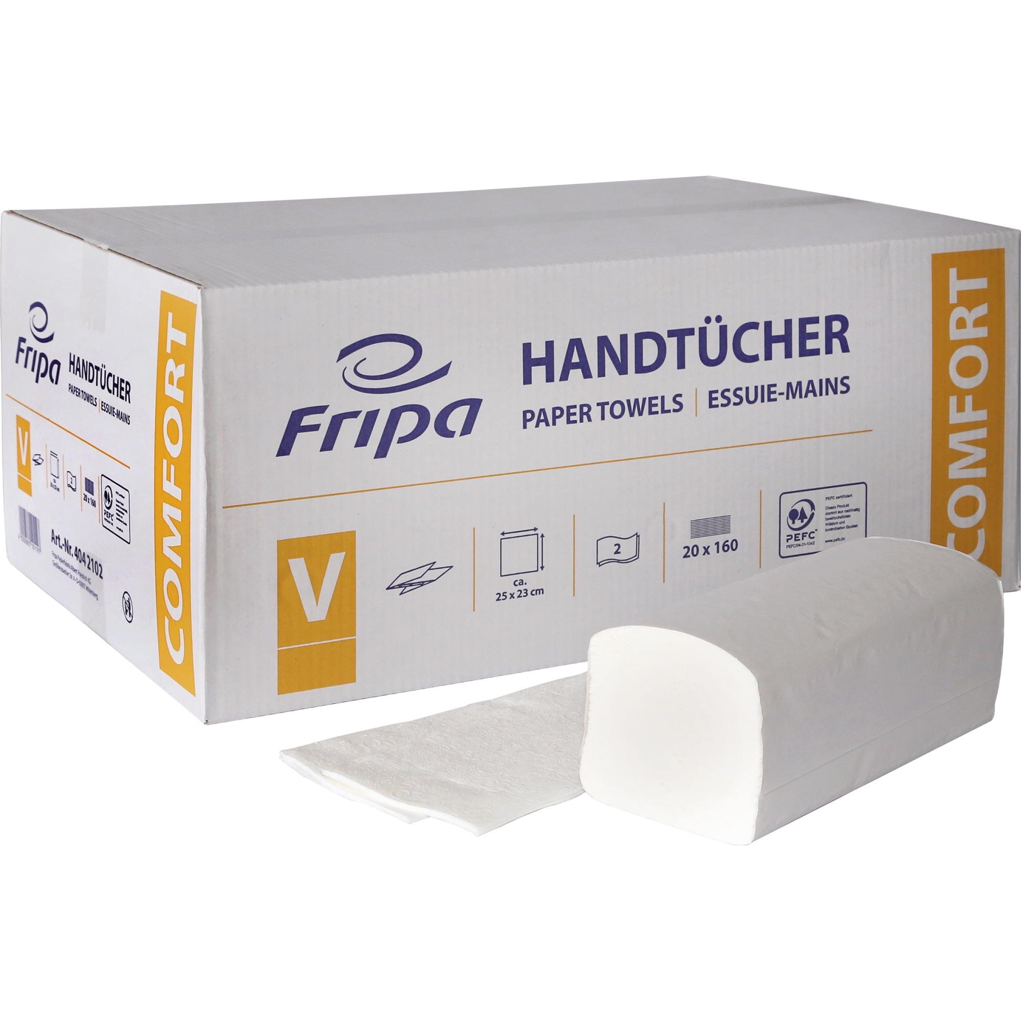 Fripa Papierhandtücher Comfort 25 x 23 cm (B x L) 100 % Zellstoff hochweiß 20 x 160 Bl./Pack.