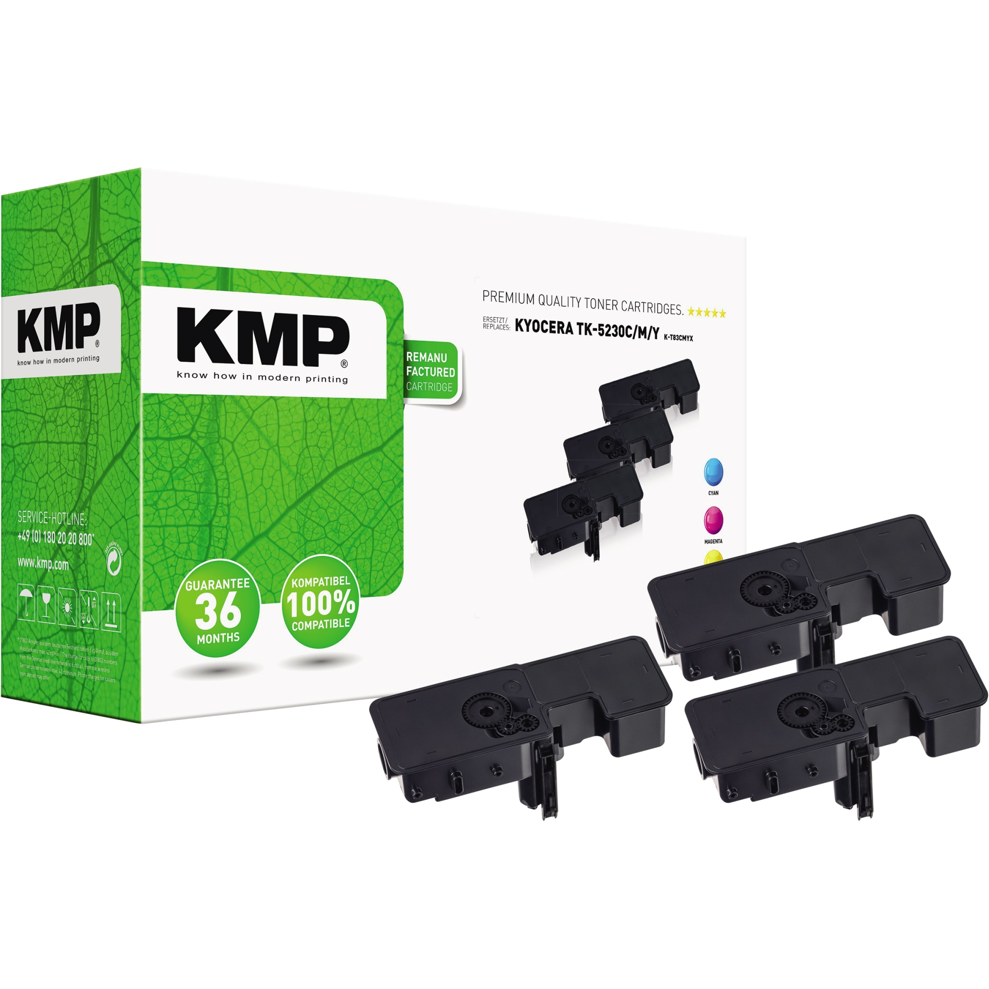 KMP Toner kein Originalzubehör Kompatibel mit: KYOCERA TK-5230C/TK-5230M/TK-5230Y K-T83CMYX ca. 3 x 2.200 Seiten cyan, magenta, gelb 3 St./Pack.