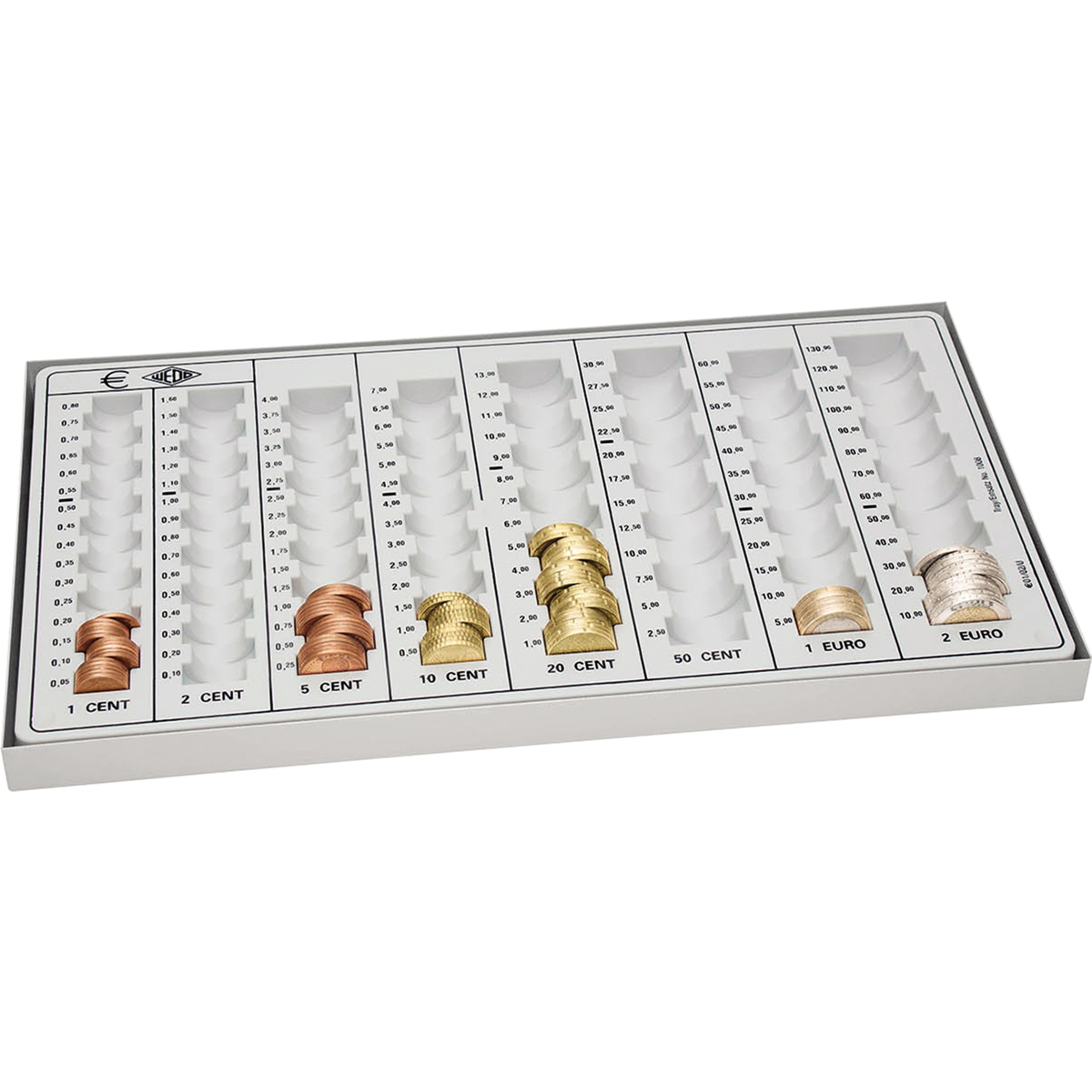 WEDO® Geldzählbrett Kompakt 33,3 x 3,1 x 18,3 cm (B x H x T) EUR 1 Cent, 2 Cent, 5 Cent, 10 Cent, 20 Cent, 50 Cent, 1 Euro, 2 Euro lichtgrau