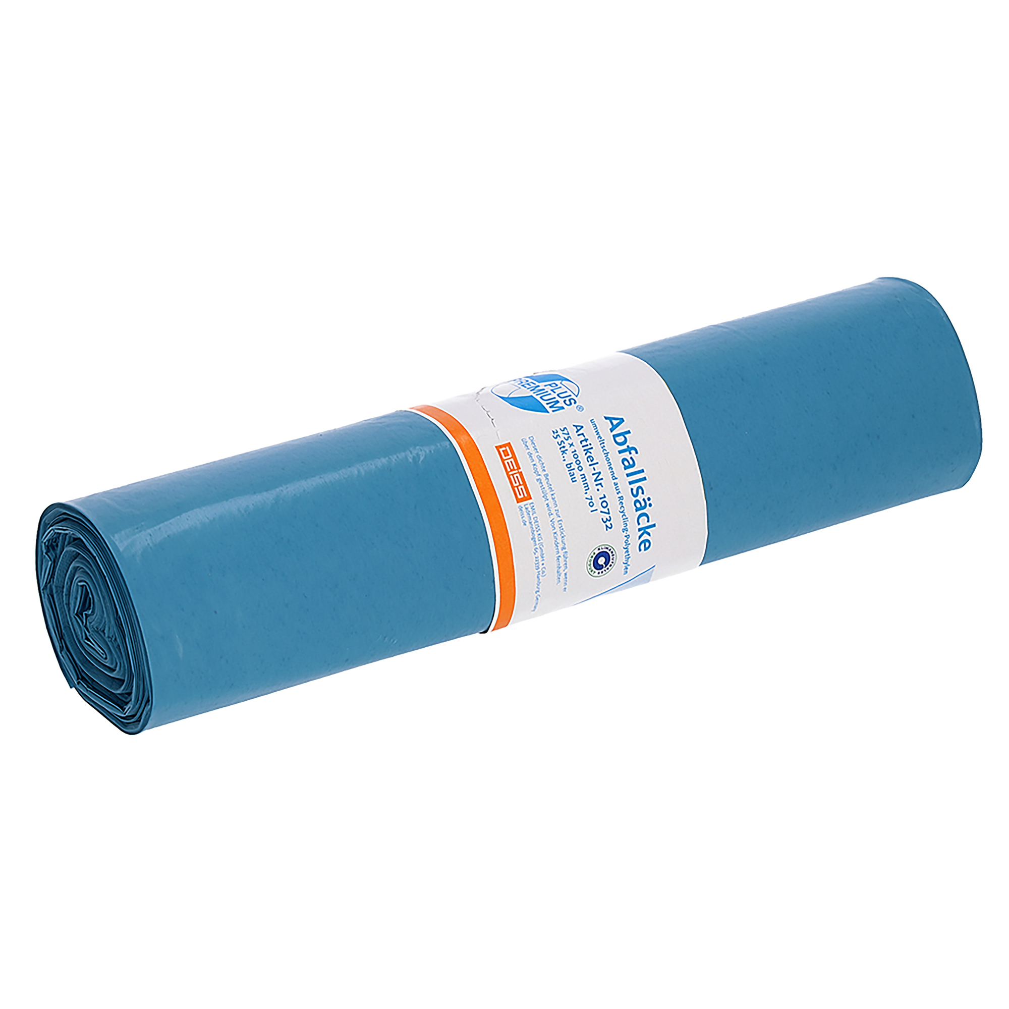PREMIUM PLUS Müllbeutel 57,5 x 100 cm (B x H) 70l LDPE, 95,8 % recycelt blau 25 St./Pack.