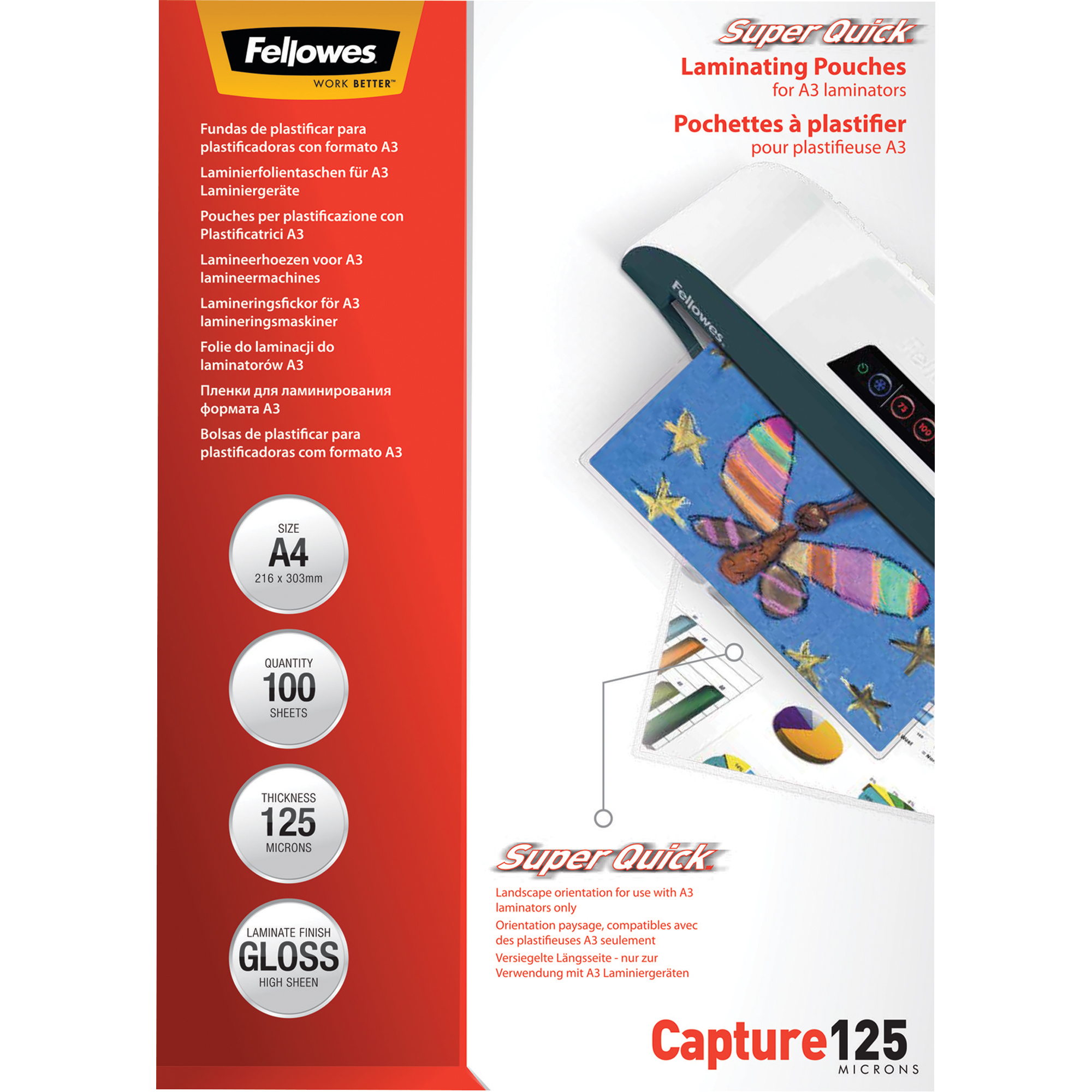 Fellowes® Laminierfolie SuperQuick™ 216 x 303 mm (B x H) DIN A4 125µm glänzend 100 St./Pack.