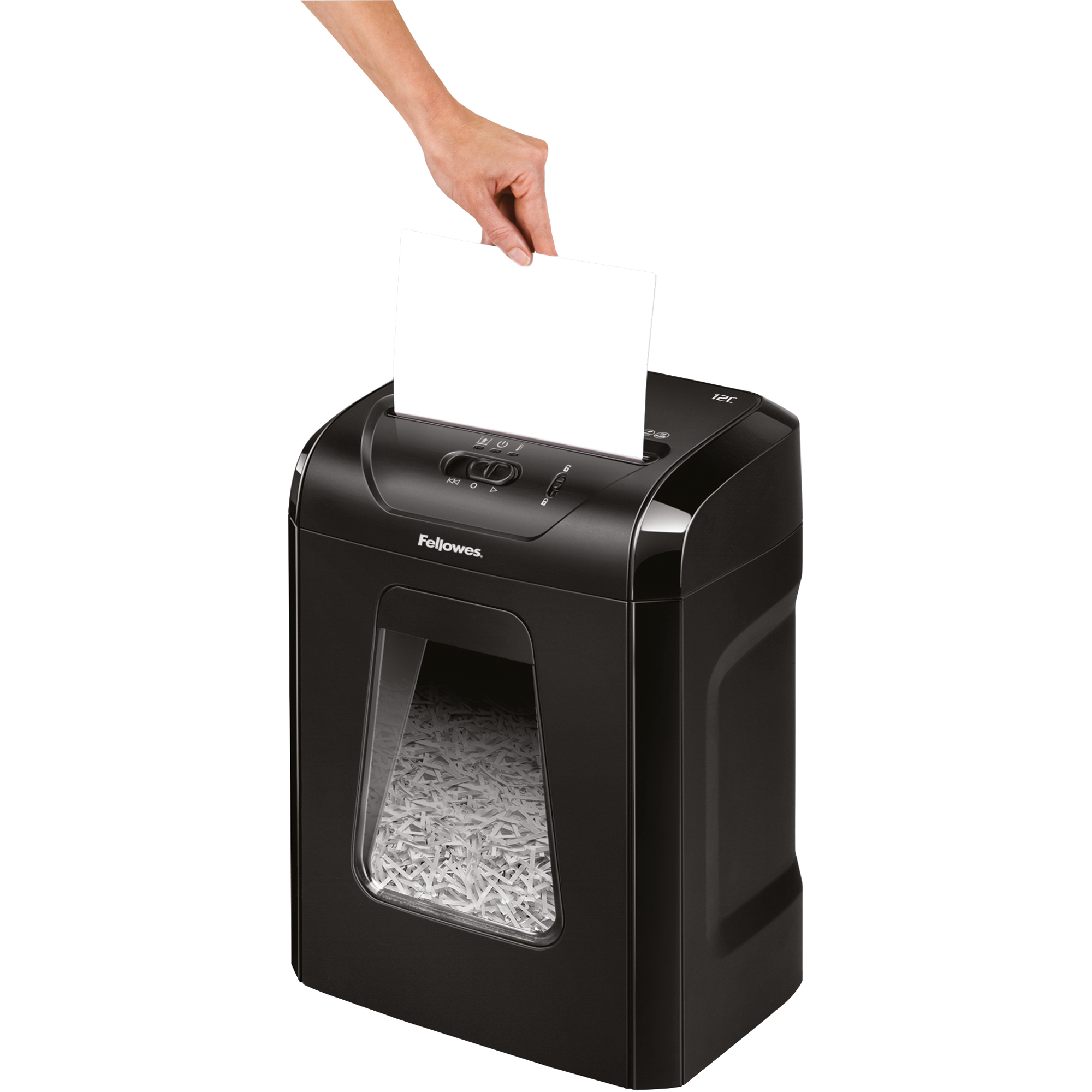 Fellowes® Aktenvernichter Powershred® 12C P-4 Papier, Heftklammern, Büroklammern, Kreditkarten Partikelschnitt 12 Bl. schwarz