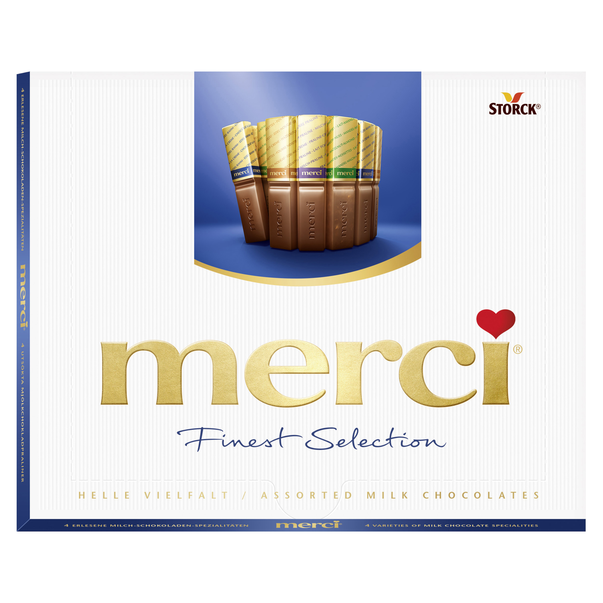 Merci Pralinen Finest Selection Helle Vielfalt Edel-Nougat, Edel-Rahm, Mandel-Milch-Nuss, Milch-Praliné 250 g/Pack.