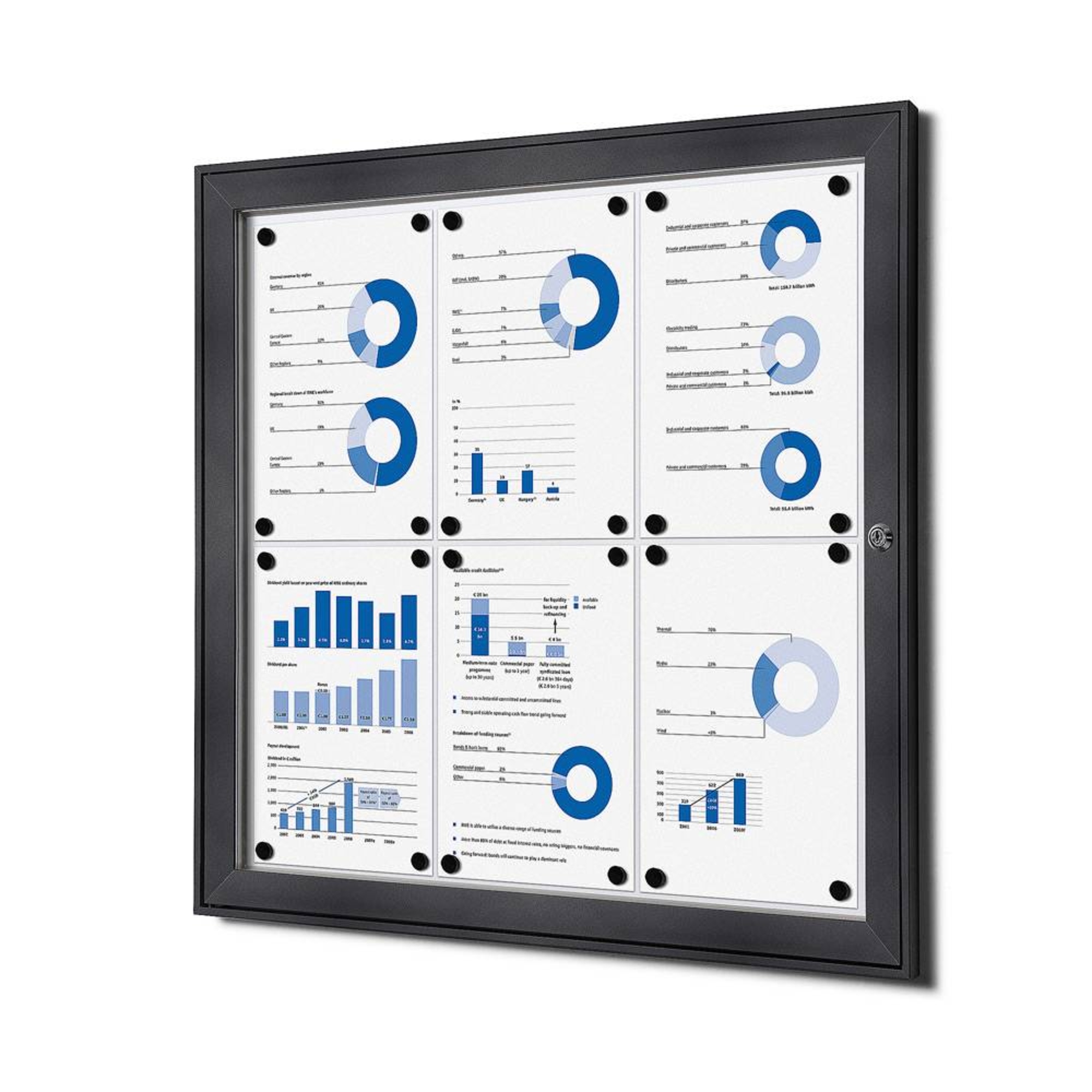 Showdown® Displays Schaukasten Innenbereich, regengeschützter Außenbereich 74,1 x 69,6 x 2,3 cm (B x H x T) 6 x DIN A4 mit Schloss Aluminium schwarz