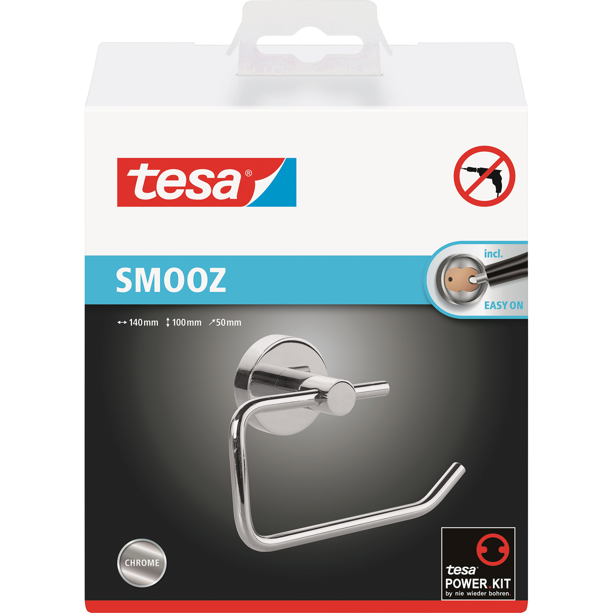 tesa® WC-Rollenhalter SMOOZ 14 x 10 x 5 cm (B x H x T) 1 Rolle inkl. Klebelösung Metall chrom