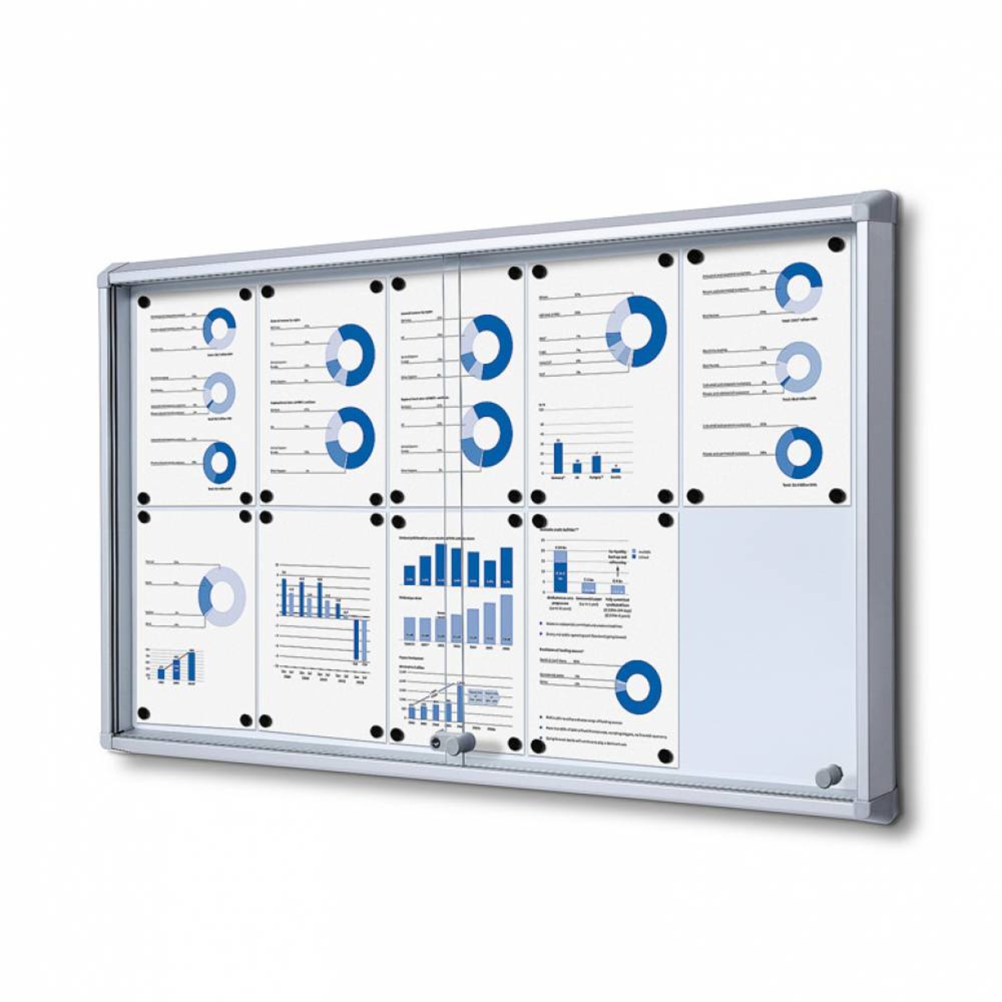 Showdown® Displays Schaukasten Innenbereich 116 x 67,5 x 5,9 cm (B x H x T) 10 x DIN A4 mit Schloss Aluminium silber