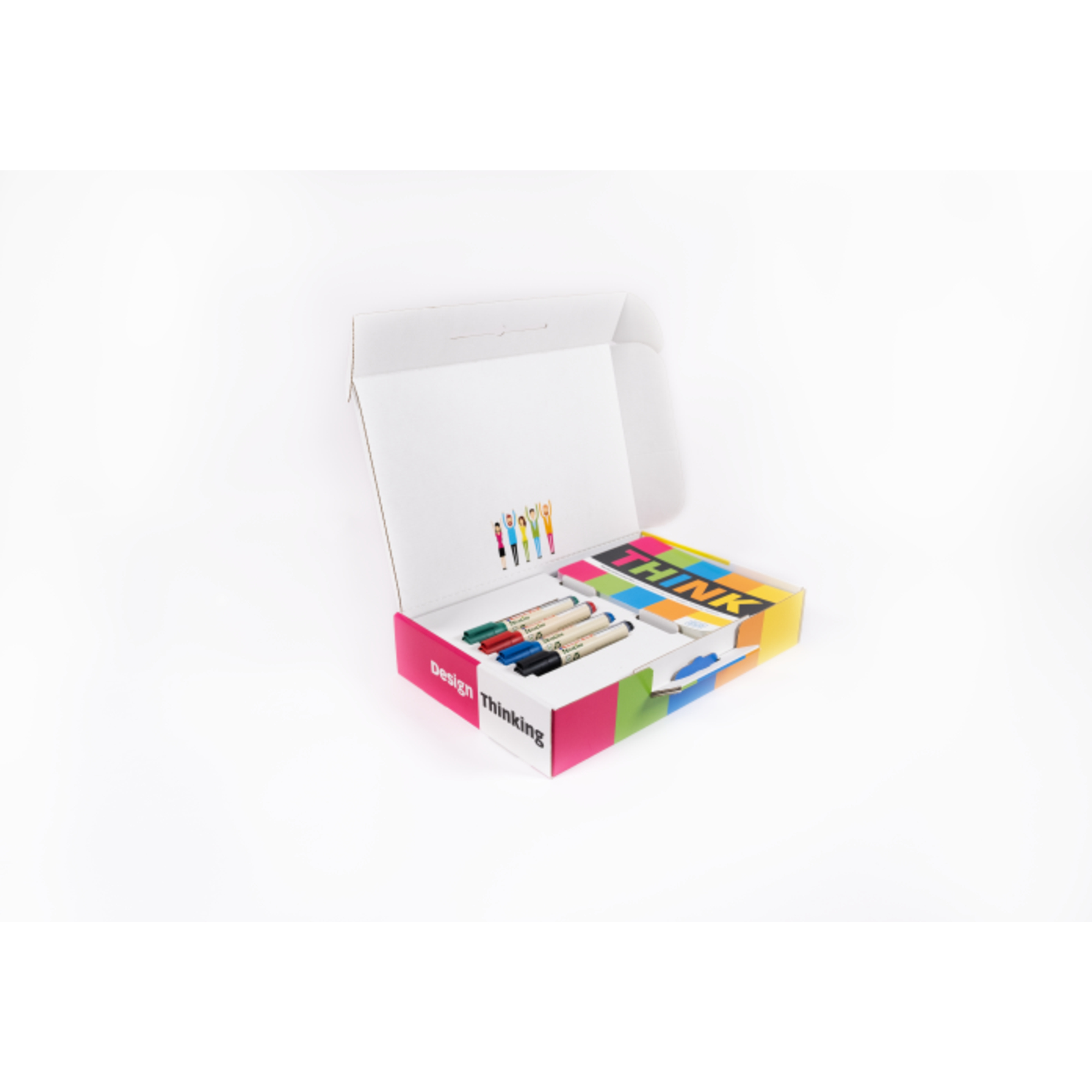 Playroom Starterset THINK FLIP 1 x Satz THINK-Workshopkarten (35 gedruckte Karten), 4 x EcoLine edding Marker (rot, blau, grün, schwarz), 4 x Haftnotizenpackungen