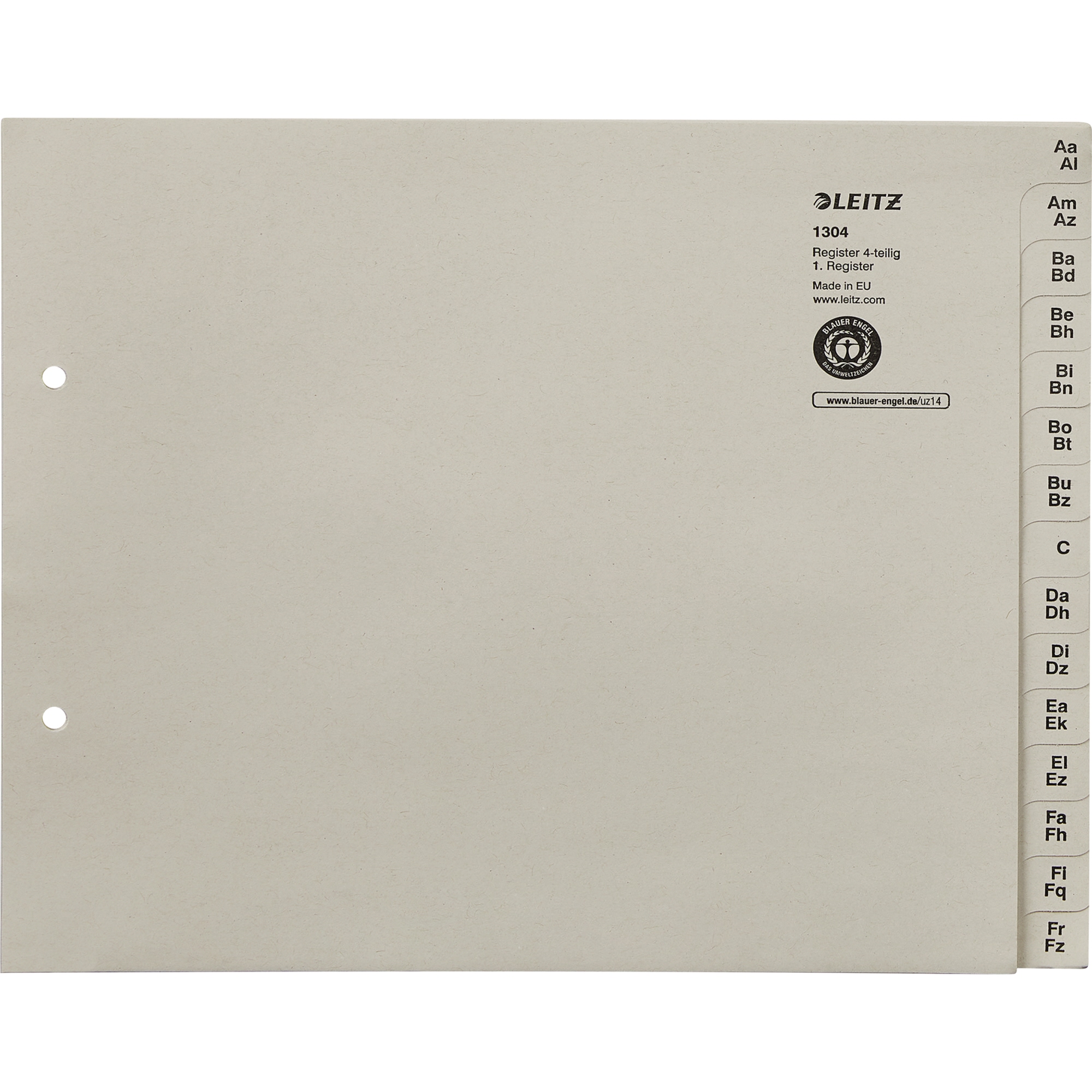 Leitz A-Z Register DIN A4, Überbreite Tauenpapier, 100 % recycelt grau 60 Registerblätter