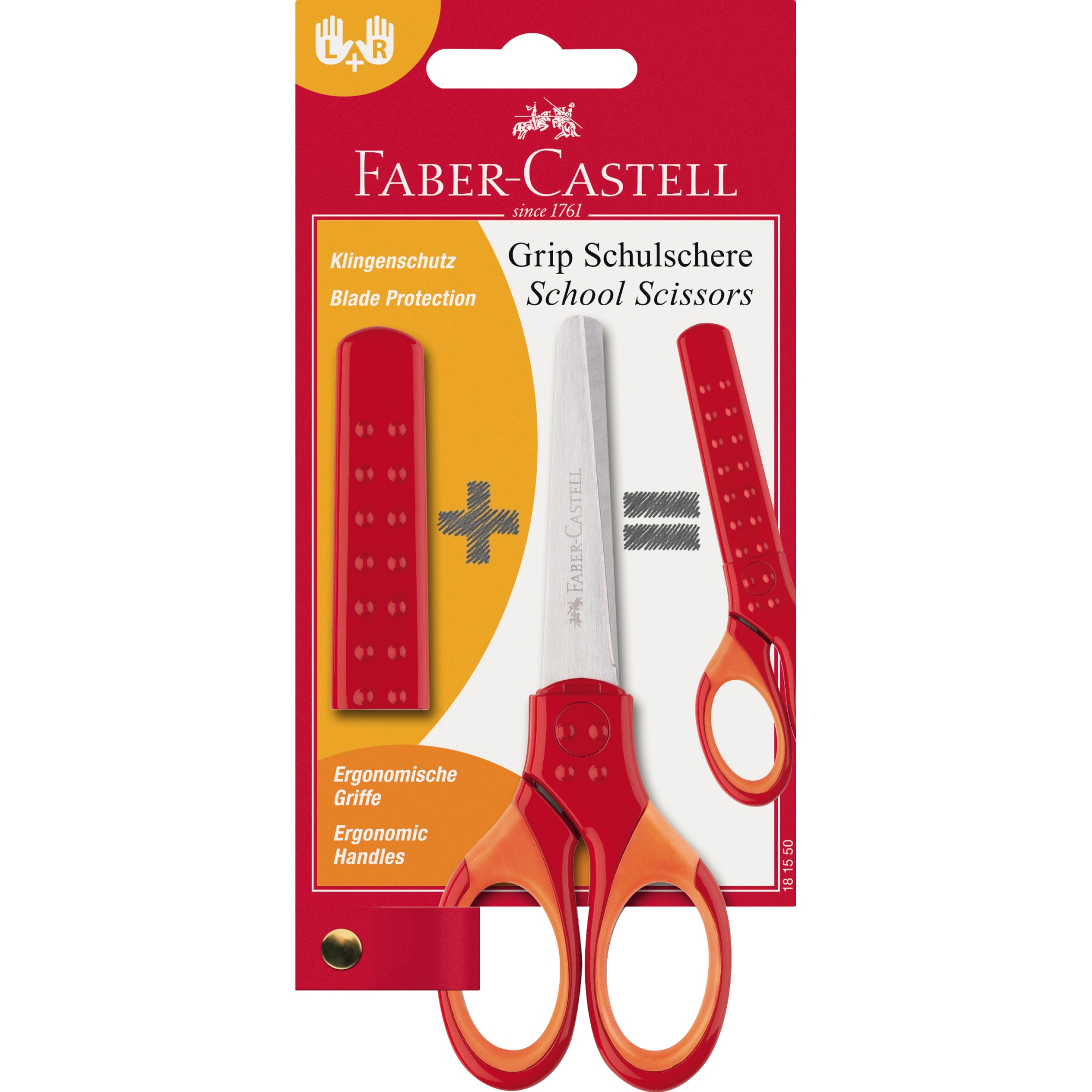 Faber-Castell Bastelschere GRIP 135mm inkl. Klingenschutz Edelstahl rot