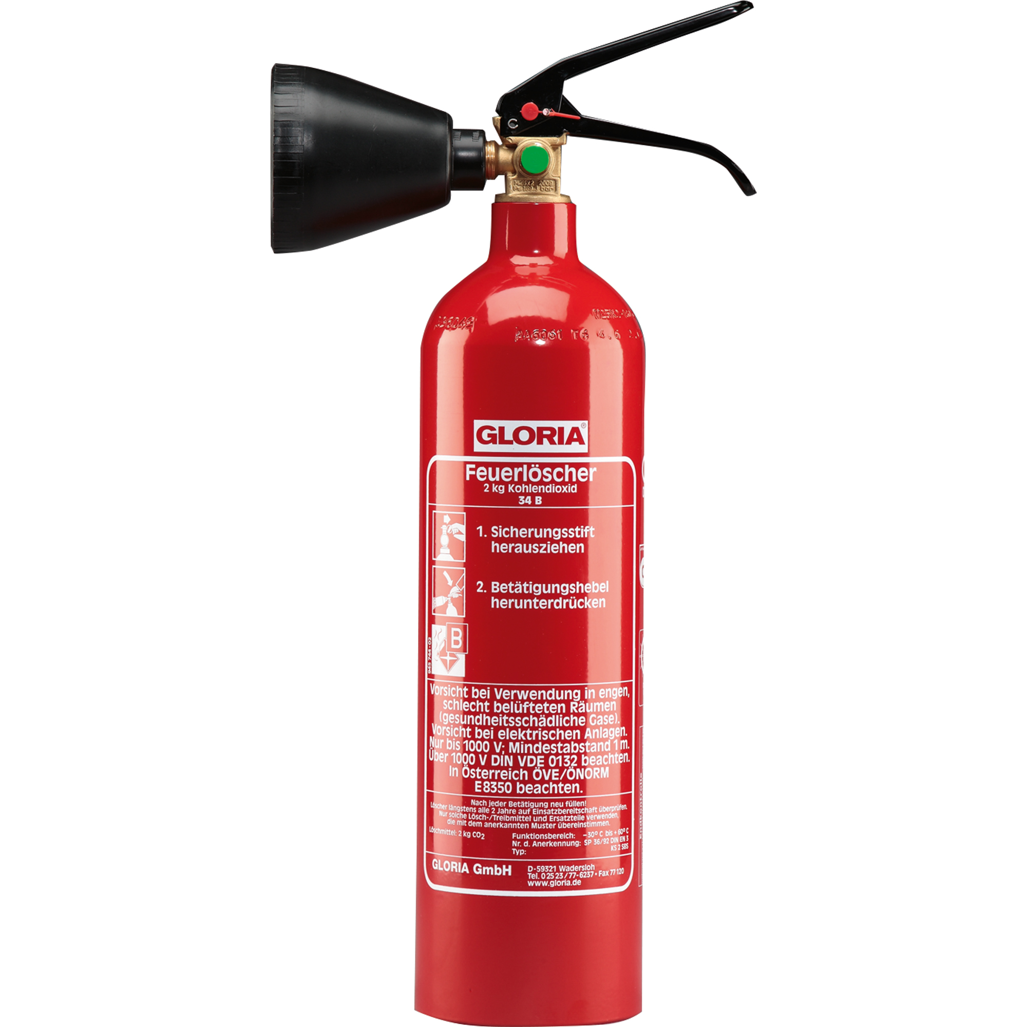GLORIA Handfeuerlöscher KS 2 SBS 34B 2kg 26,5 x 51,3 x 13 cm (B x H x T)
