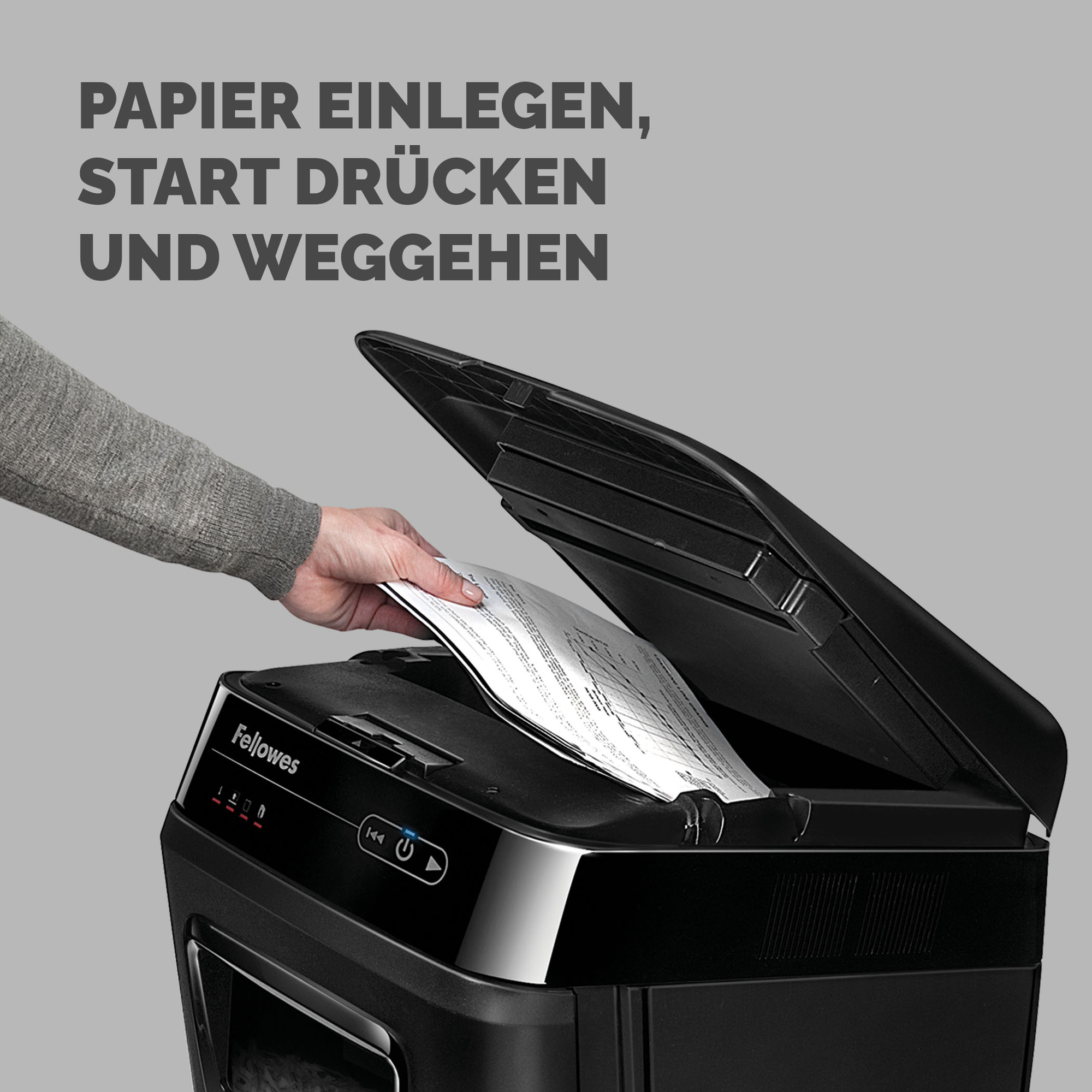 Fellowes® Aktenvernichter AutoMax™ 200C P-4 Papier, Heftklammern, Büroklammern, Kreditkarten, CDs/DVDs Partikelschnitt 10 Bl. manuell, 200 Bl. automatisch schwarz
