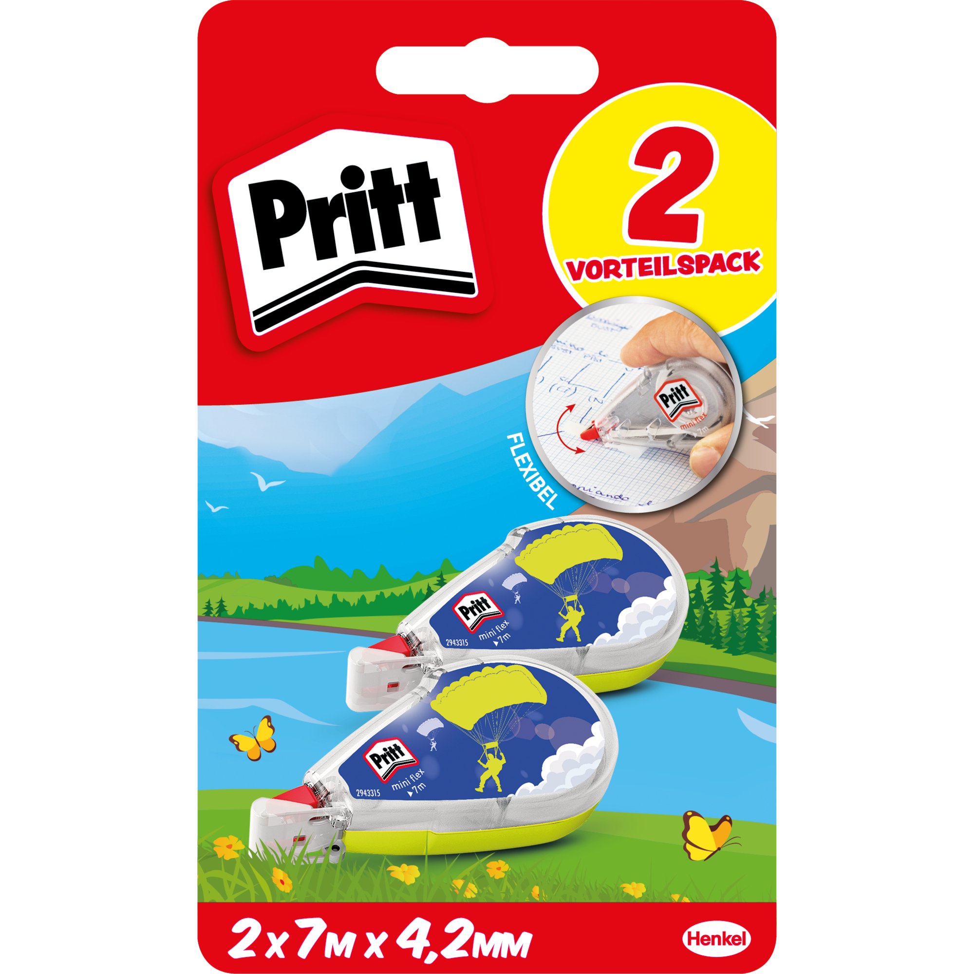 Pritt Korrekturroller Mini flex 4,2 mm x 7 m (B x L) keine seitliche Anwendung 2 St./Pack.
