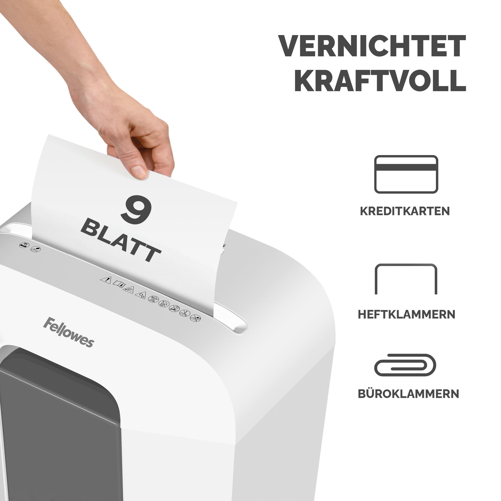 Fellowes® Aktenvernichter Powershred® LX50 P-4 Papier, Heftklammern, Büroklammern, Kreditkarten Partikelschnitt weiß