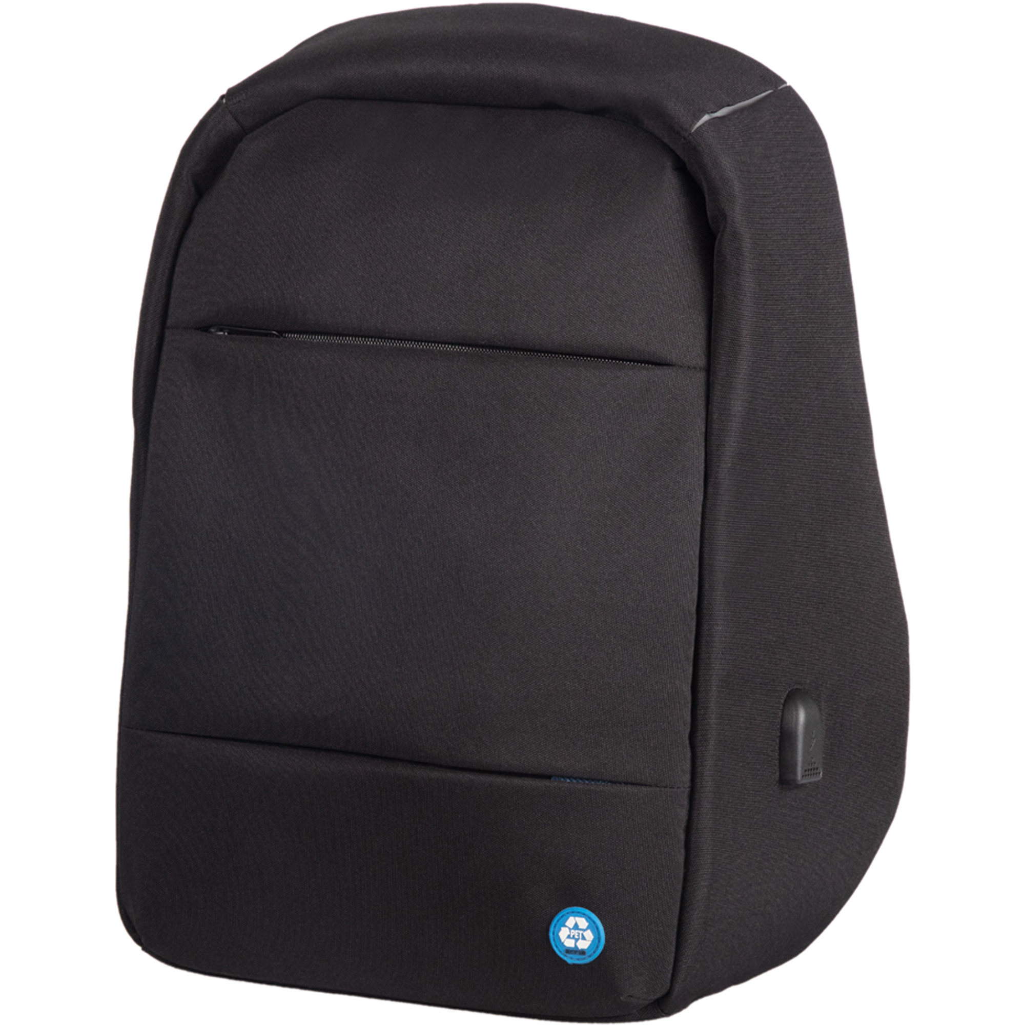 STOP® Notebookrucksack RPET Reißverschluss Safepack, USB Ladeport, Trolleyband, 2 Reißverschlussfächer, 3 Einsteckfächer, Notebookfach PET, recycelt schwarz