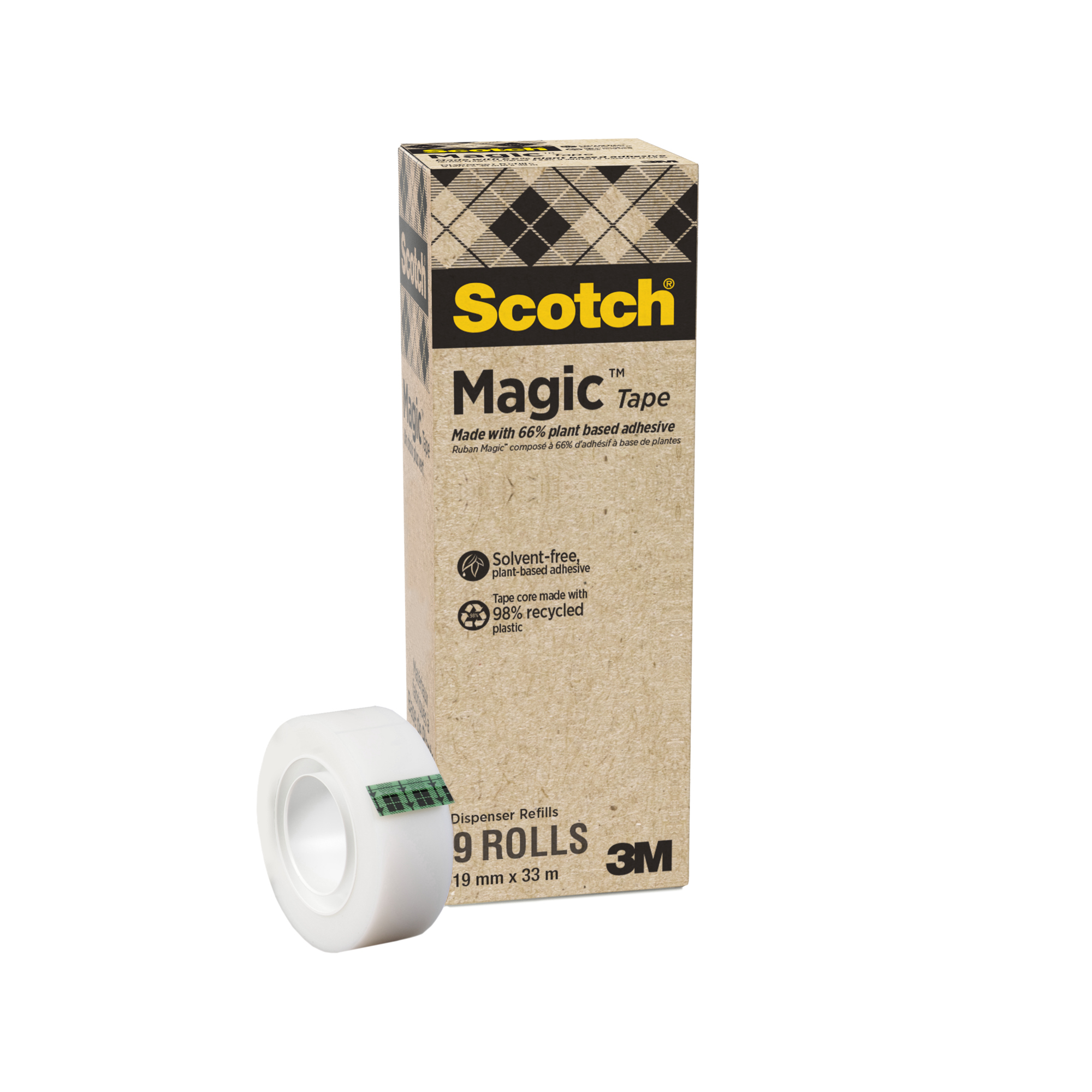 Scotch® Klebefilm Magic™ Hergestellt aus pflanzlichen Materialien 900 19 mm x 33 m (B x L) einseitig klebend mit Lösungsmittel Zelluloseacetat durchsichtig 9 St./Pack.
