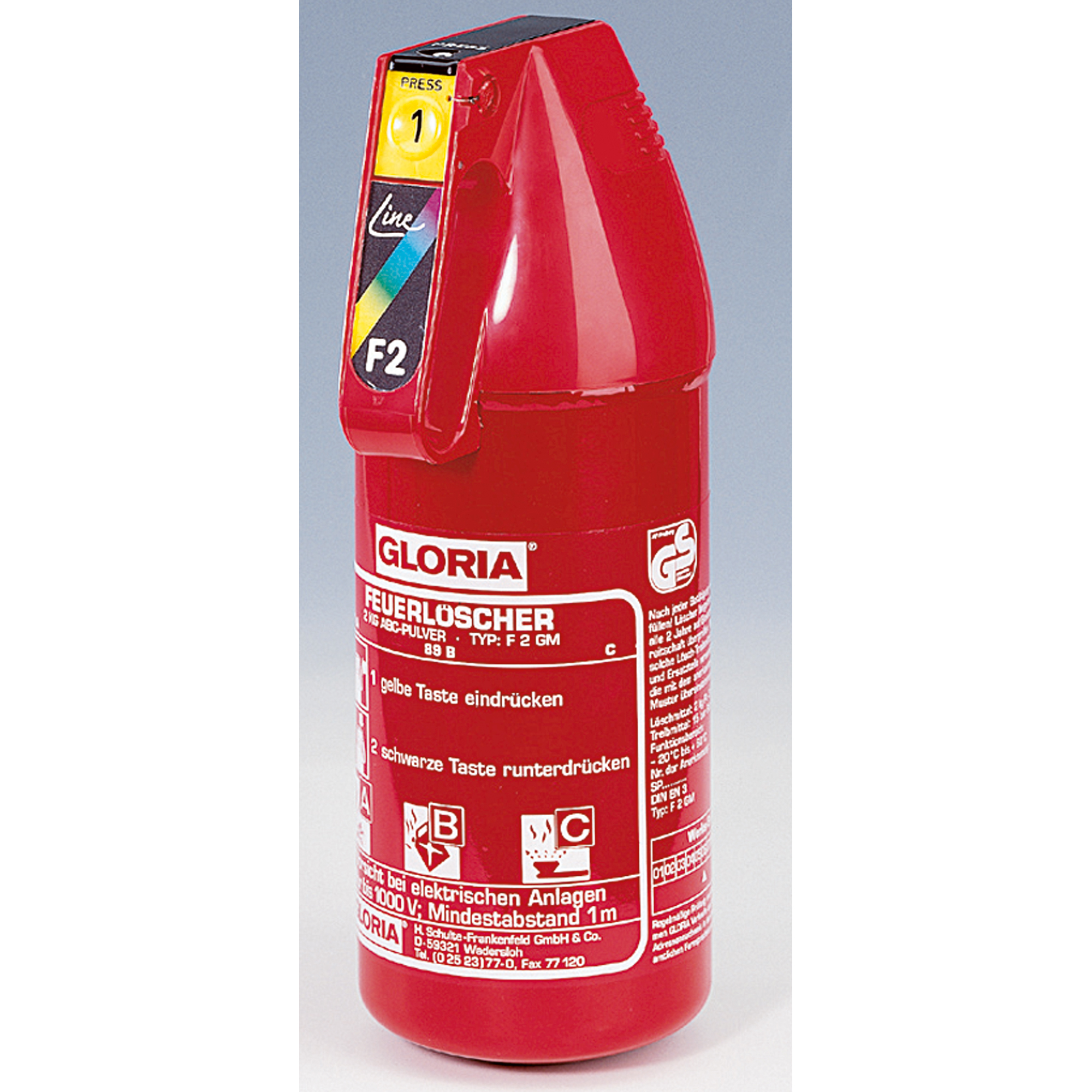 GLORIA Handfeuerlöscher F 2 G 13A, 89B, C 2kg 11,5 x 32,2 x 16 cm (B x H x T)