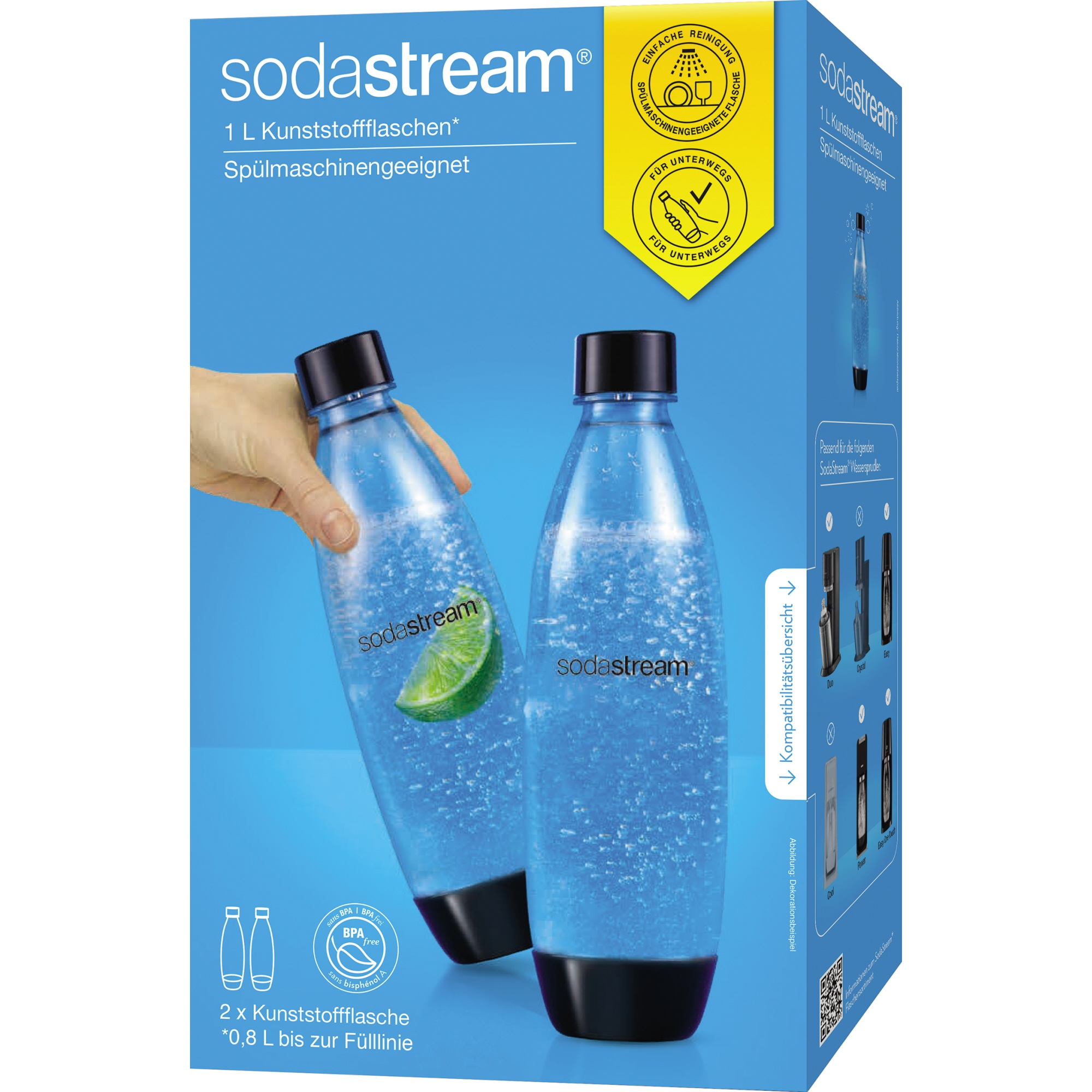 sodastream Sprudlerflaschen SODASTREAM Wassersprudler DUO Titan Starterset 1016812491 1 l, Fülllinie 0,84l spülmaschinengeeignet Kunststoff 2 St./Pack.