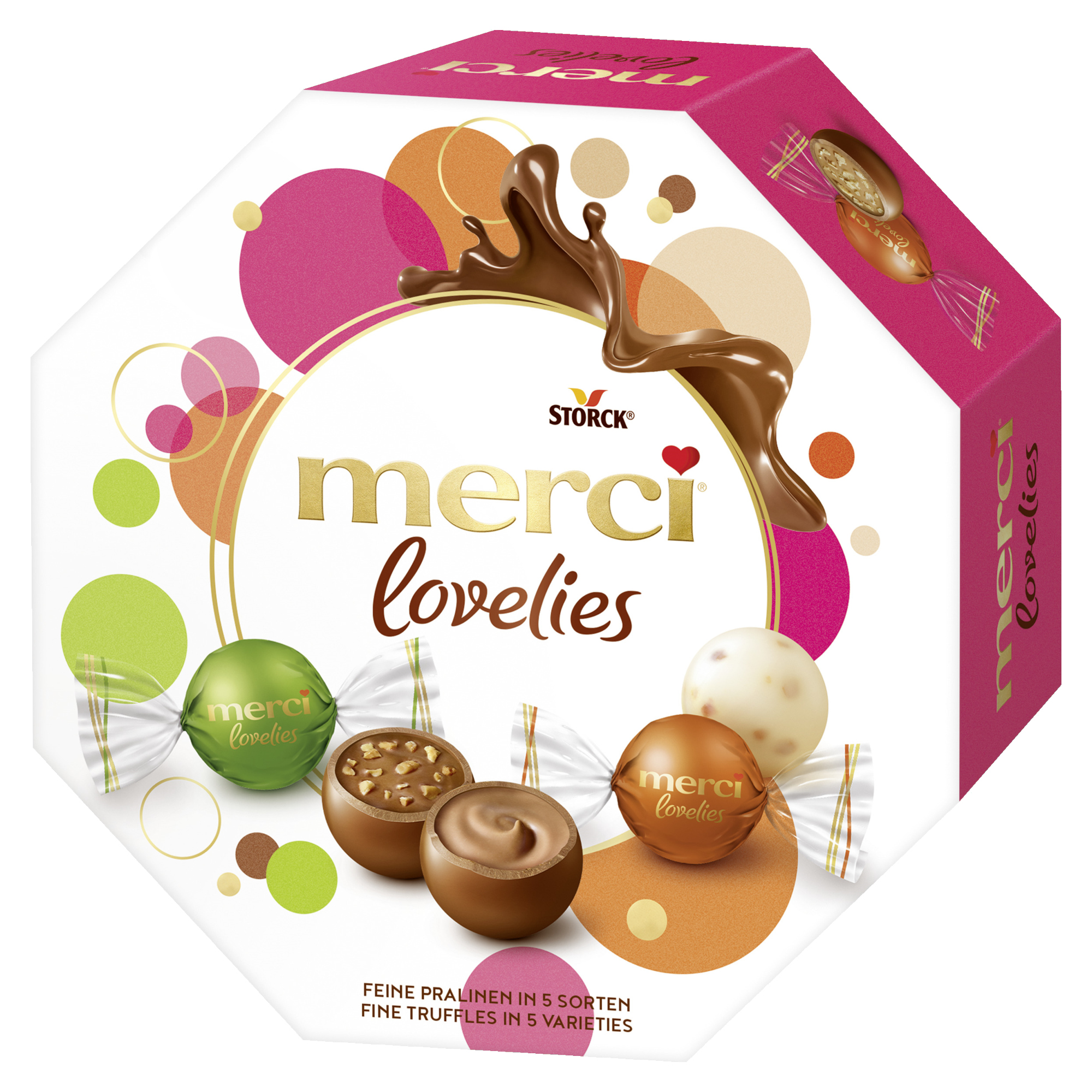 Merci Pralinen lovelies Classic Praliné, Nougat Crunch, Nuss & Mandel, Praliné in Edelbitter, Weiße Mandel 185 g/Pack.