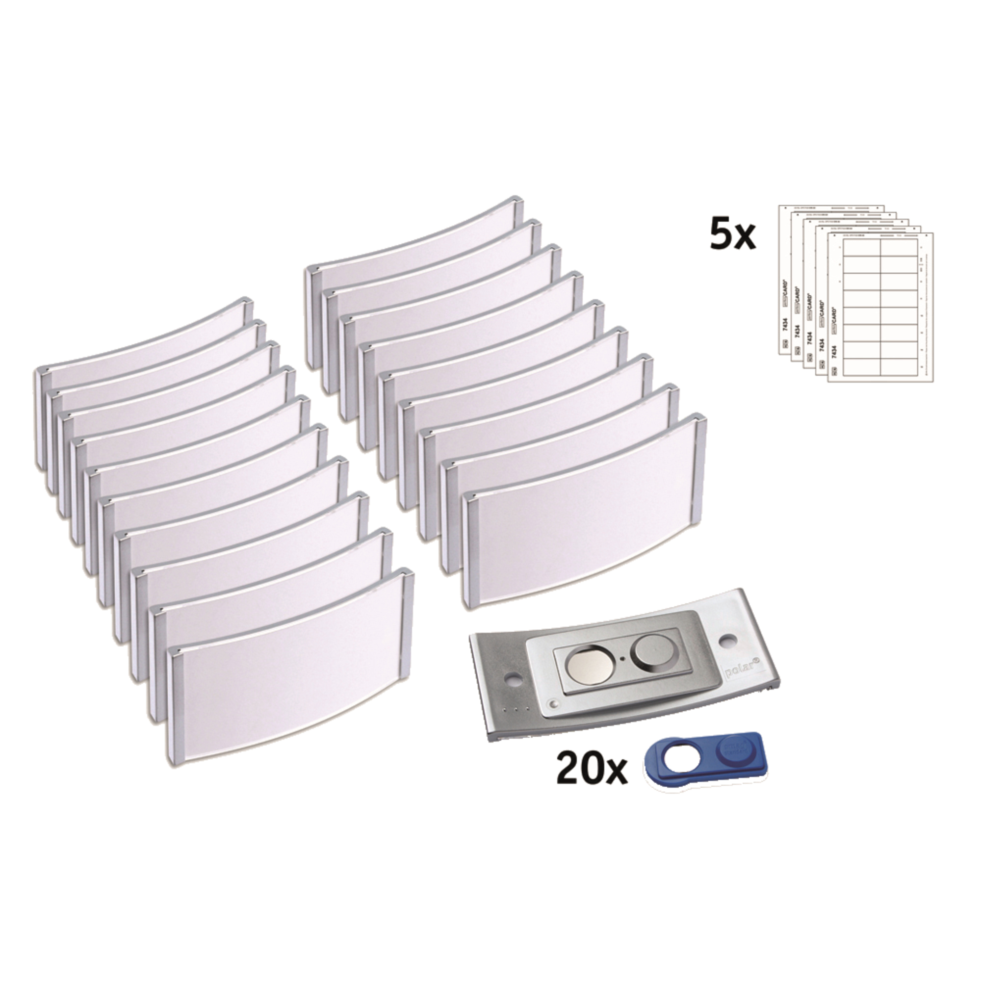 badgepoint® Namensschild polar® classic 74 x 34 mm (B x H) inkl. 5 Bogen (80 Namenskarten) Papier A4 weiß Magnet edelstahl 20 St./Pack.