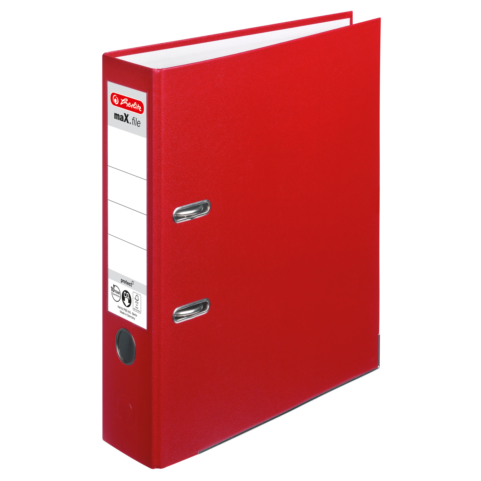 Herlitz Ordner maX.file protect 80mm DIN A4 Rückenschild: einsteckbar mit Schlitzen Material außen: Polypropylen Material innen: Papier rot