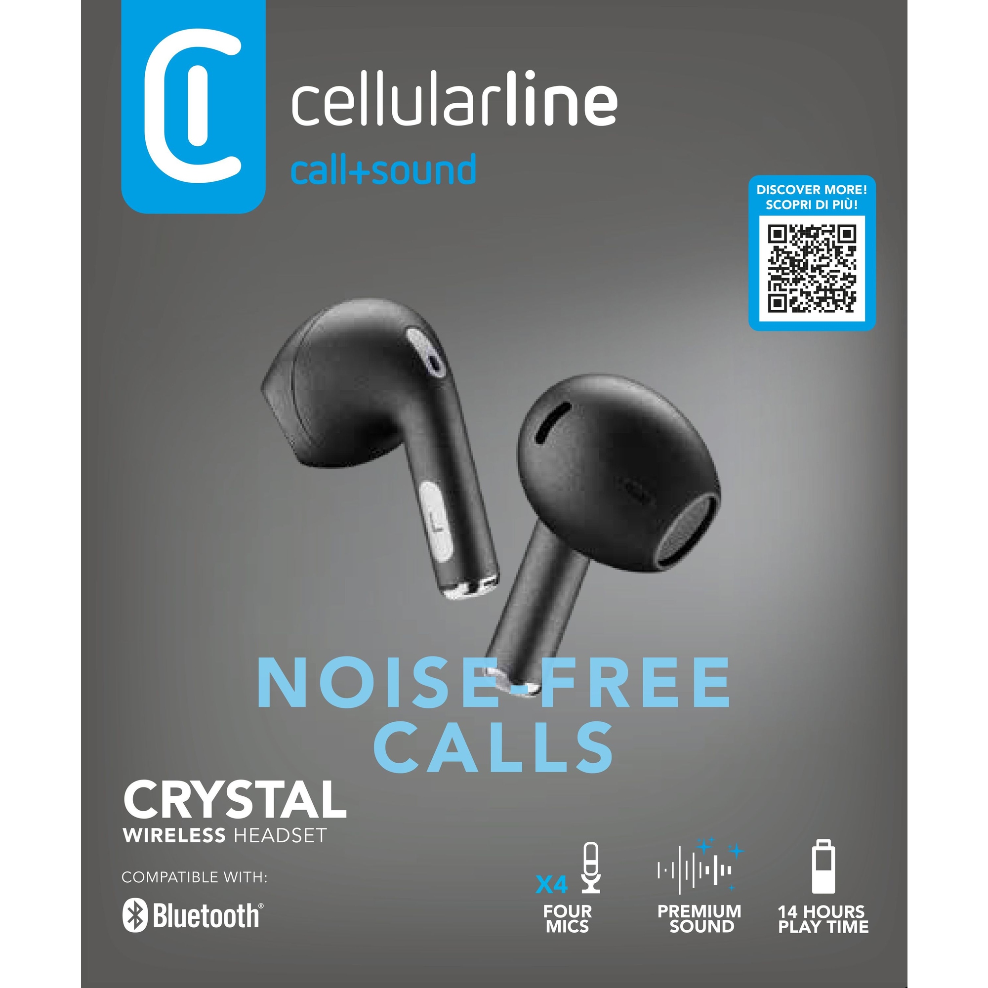 cellularline Kopfhörer CRYSTAL In-Ear Smartphones Akku inkl. Ladecase, USB-C-Ladekabel schwarz