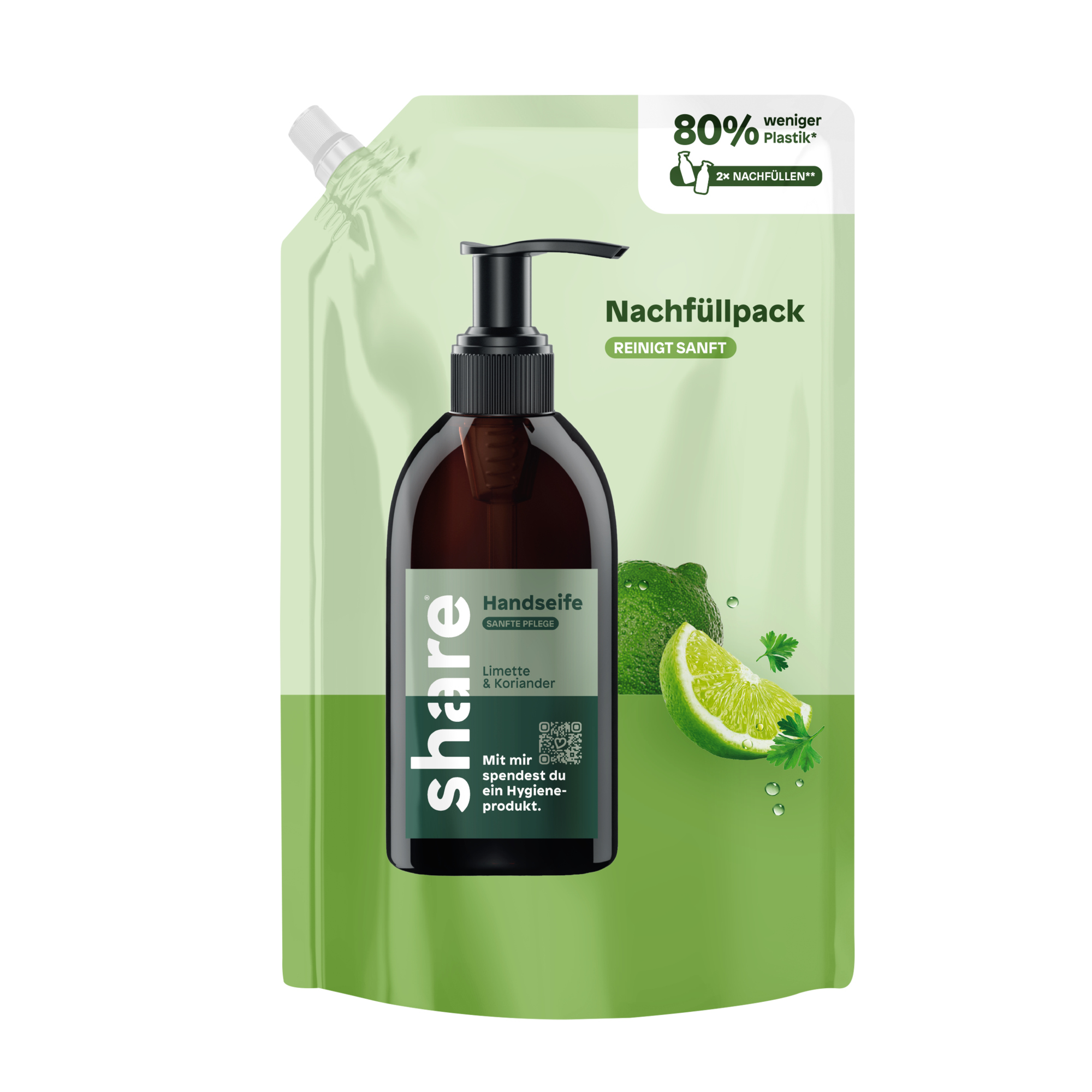 share Flüssigseife Limette & Koriander Ausführung des Behälters: Nachfüllbeutel Material des Behälters: Kunststoff 0,5l