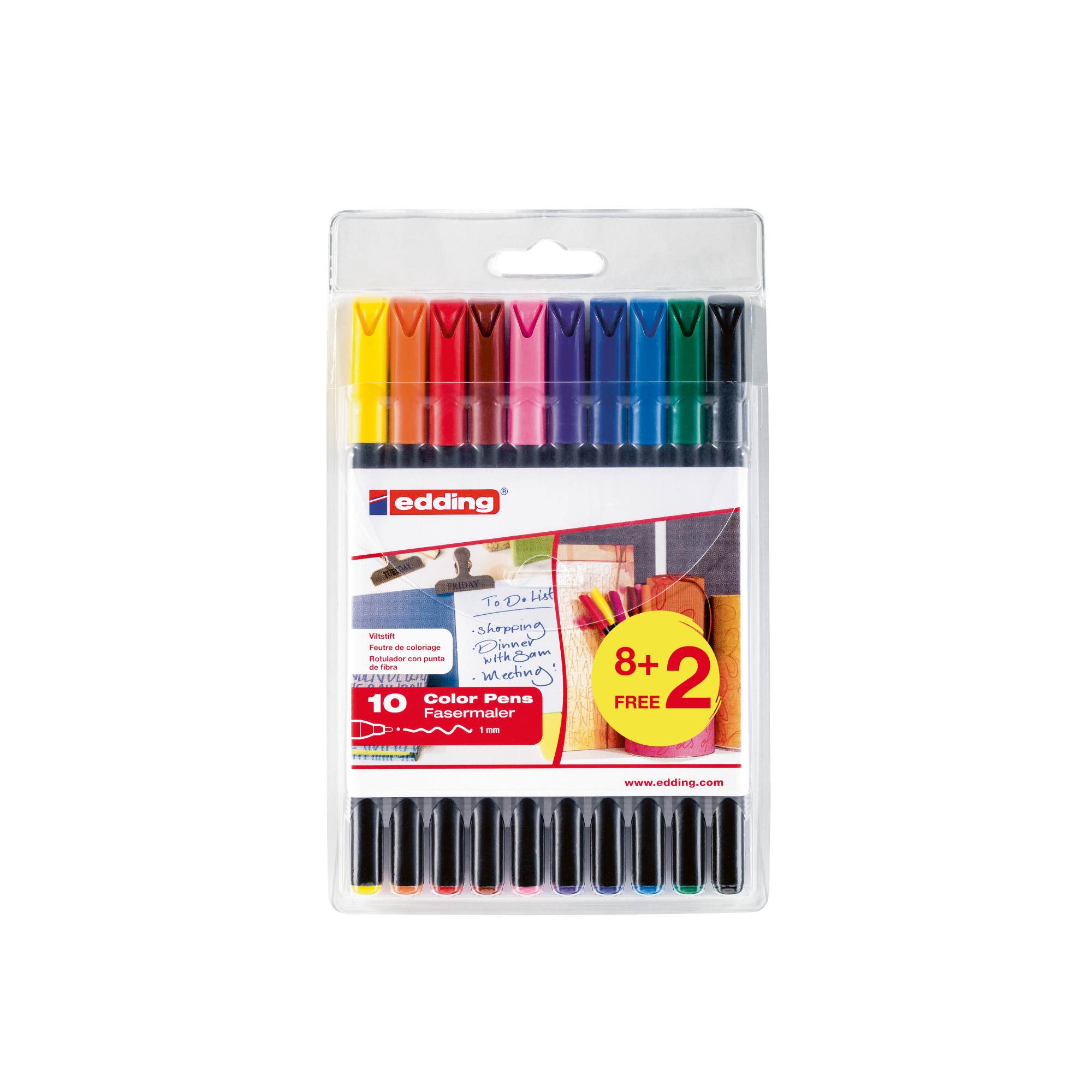edding Fasermaler 1200 colourpen 1mm farbig sortiert nicht auswaschbar 8+2 St./Pack.