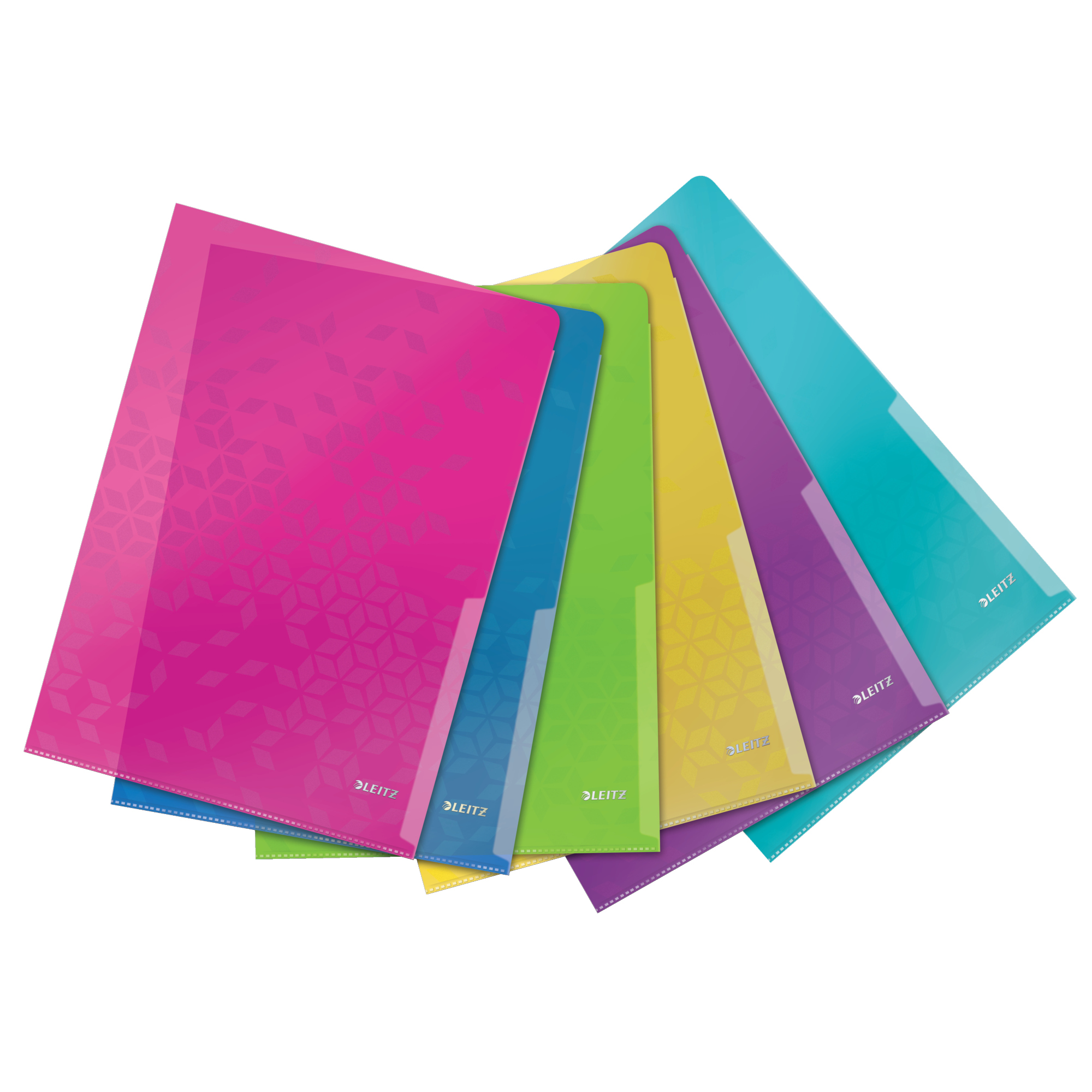 Leitz Sichthülle WOW DIN A4 200µm oben, rechts offen dokumentenecht Polypropylen pink, blau, gelb, grün, eisblau, violett genarbt 6 St./Pack.