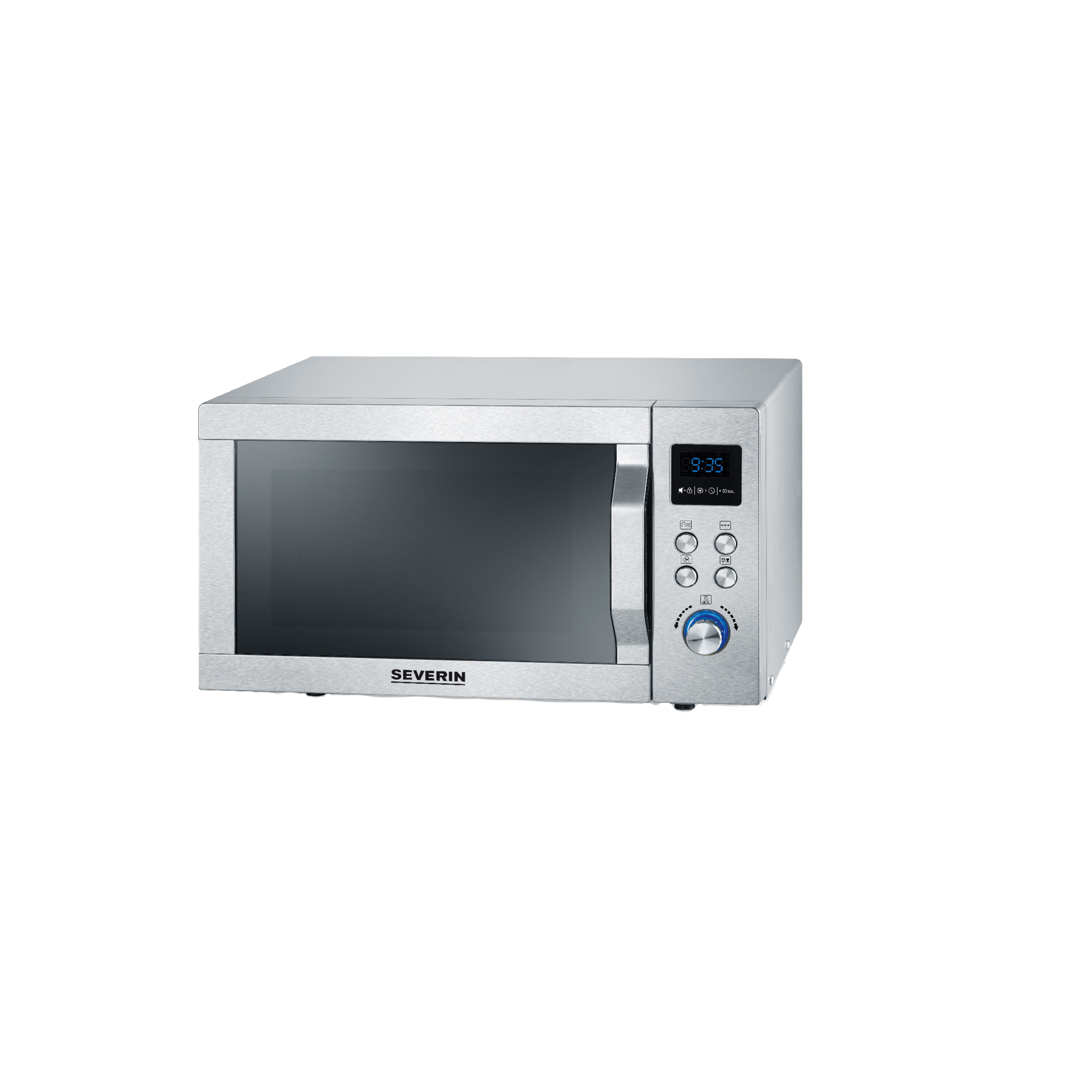 SEVERIN Mikrowelle MW 7774 48,3 x 28,1 x 43,5 cm (B x H x T) 25l 900W Pizza-Teller (Ø: ca. 28 cm), Grillrost, antihaftbeschichteter Crispy Teller Edelstahl, gebürstet