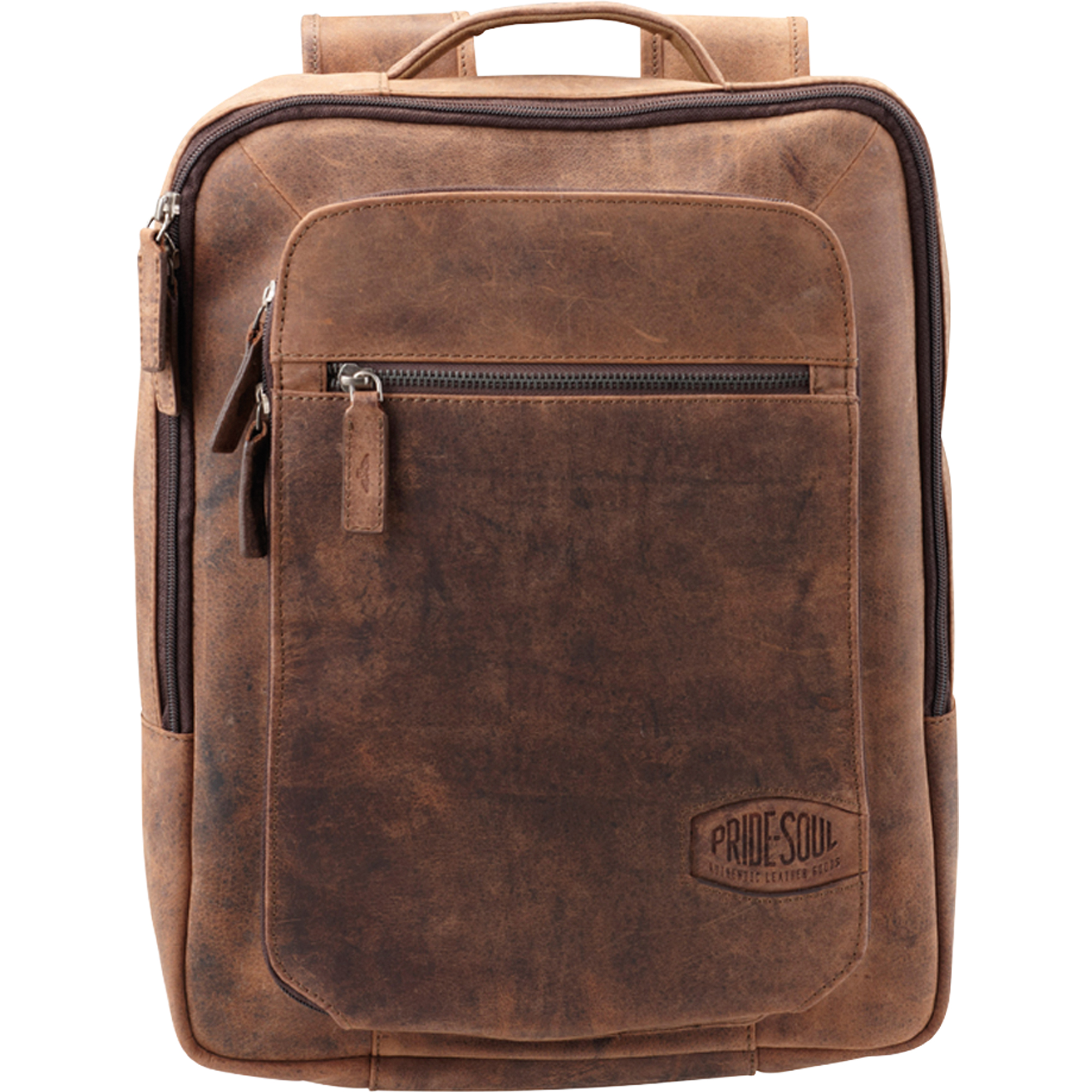 Pride & Soul Notebookrucksack JESTER 29 x 35 x 11 cm (B x H x T) Reißverschluss Hauptfach, Laptopfach, Einsteckfach, zwei Fächer, zwei Reißverschlussfächer, Vortasche Leder braun