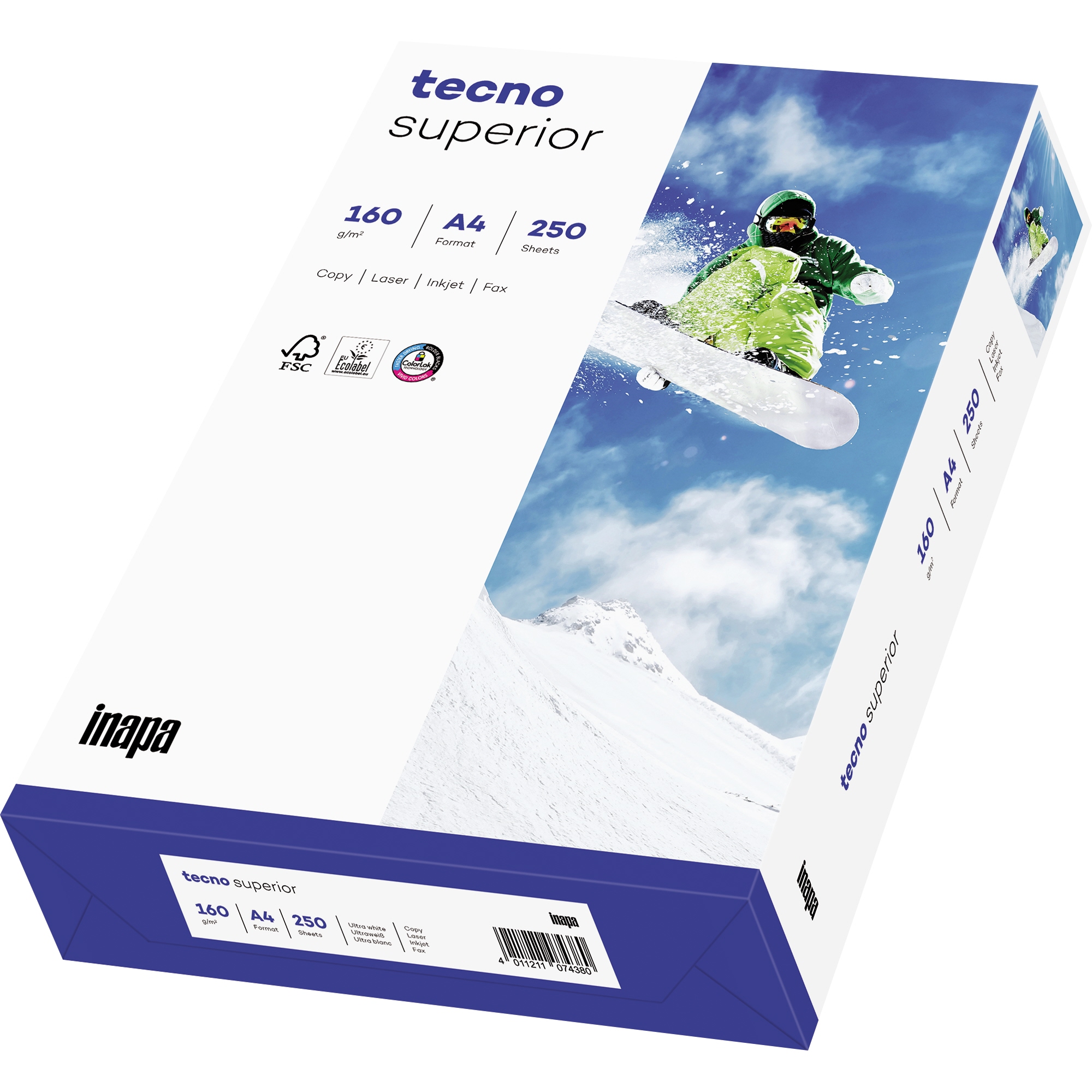 inapa tecno Kopierpapier Superior DIN A4 200g/m² elementar chlorfrei gebleicht weiß 250 Bl./Pack.