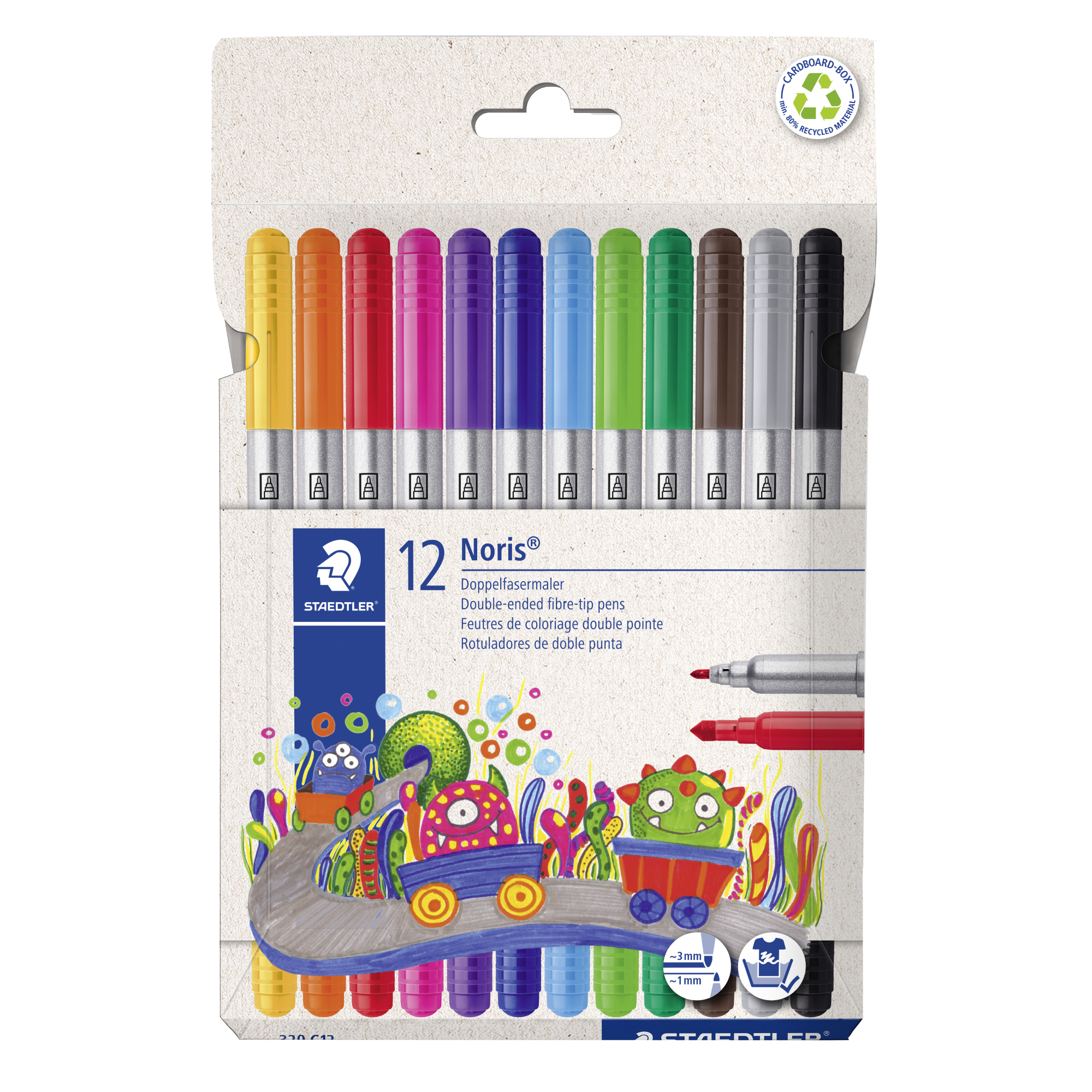STAEDTLER® Doppelfasermaler Noris® 1 und 3mm farbig sortiert 12 St./Pack.