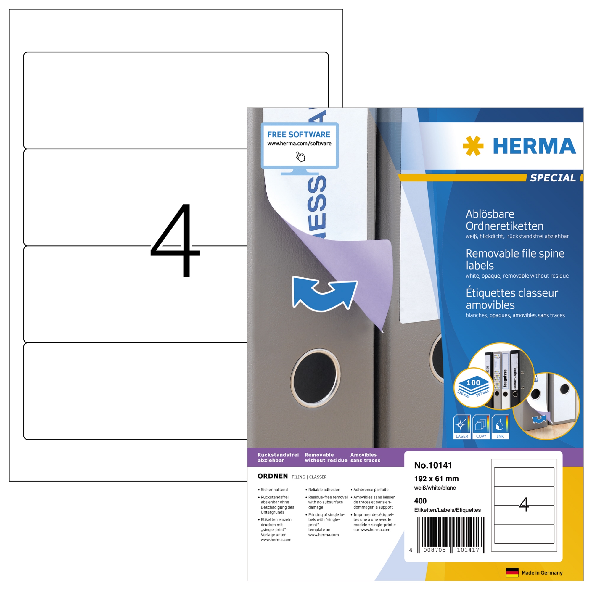 HERMA Ordnerrückenetikett breit/kurz 61 x 192 mm (B x H) selbstklebend weiß 400 Etik./Pack.