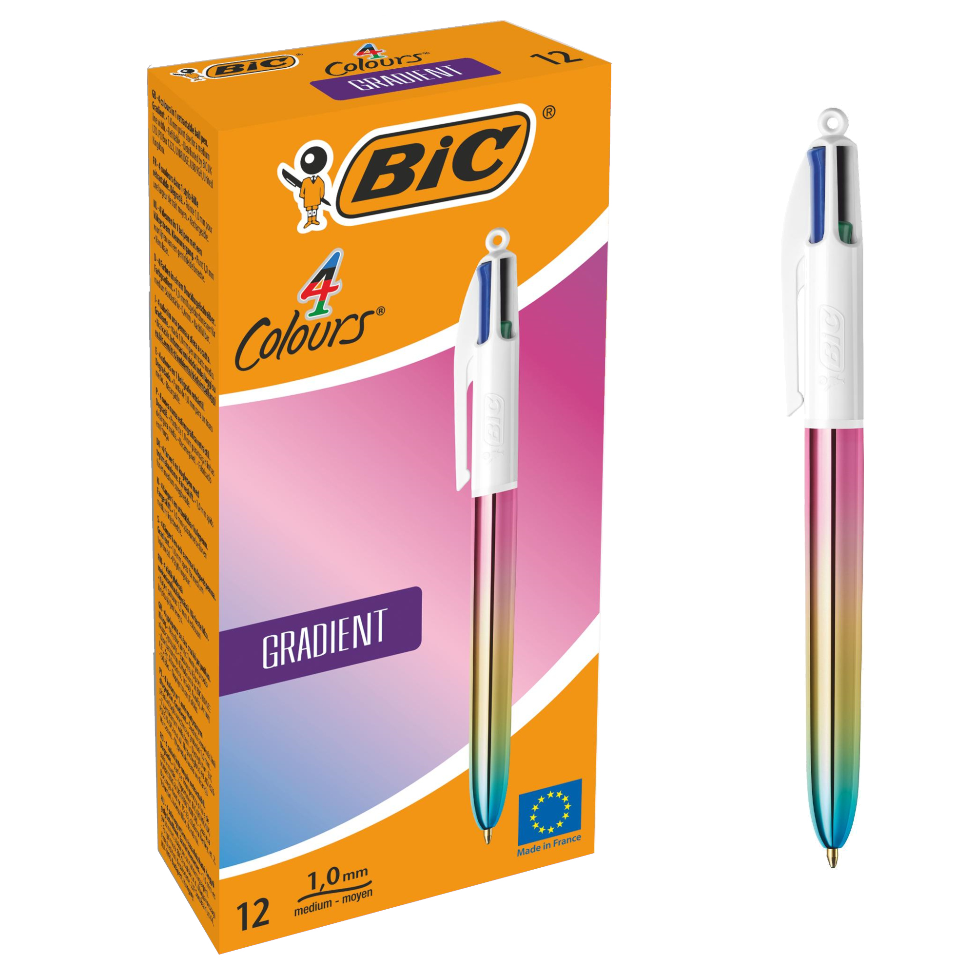 BIC® Mehrfarbkugelschreiber 4 Colours® GRADIENT 0,4mm blau, schwarz, rot, grün Refill 4 Colours Druckmechanik dokumentenecht 12 St./Pack.
