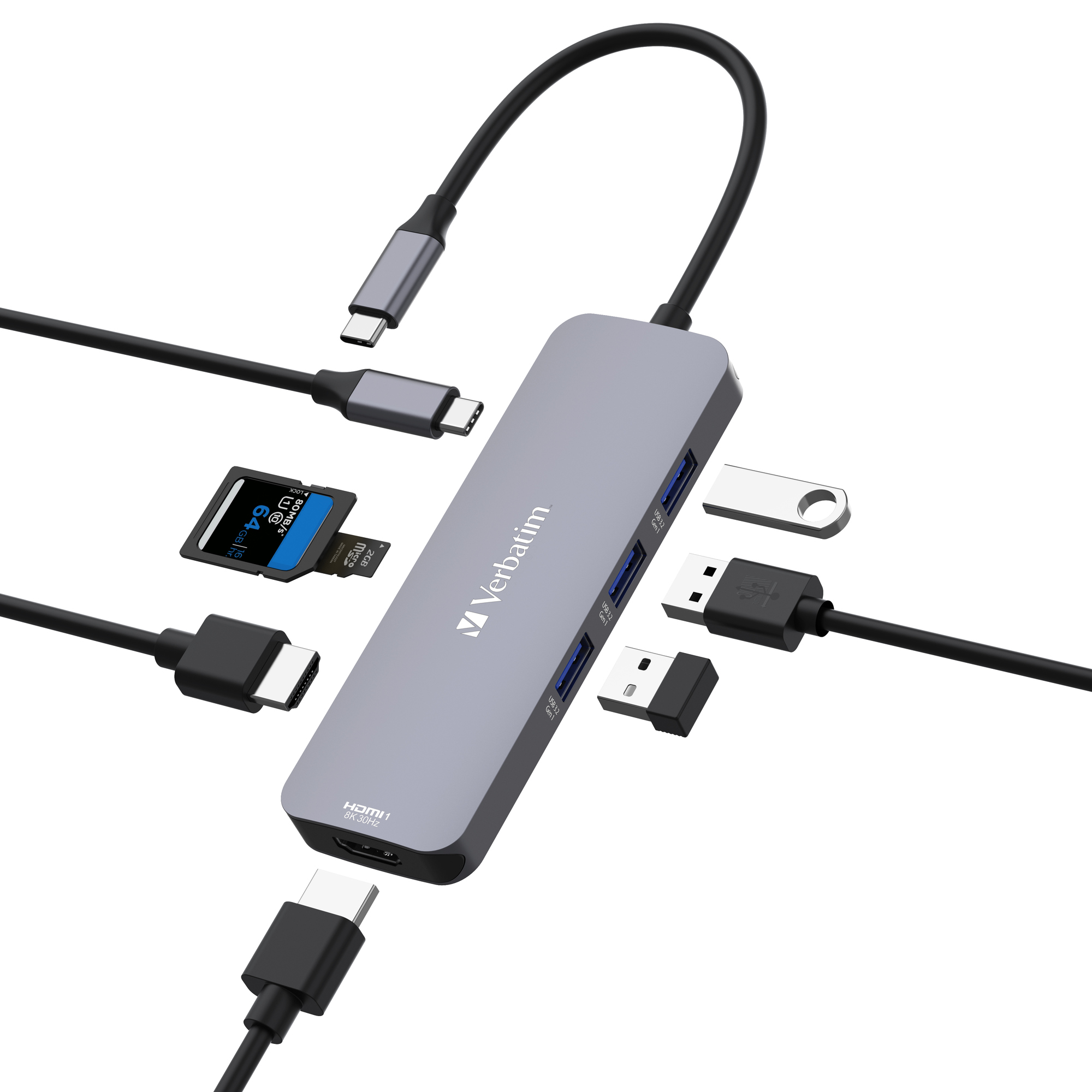 Verbatim USB-Hub CMH-08 USB-C grau/schwarz