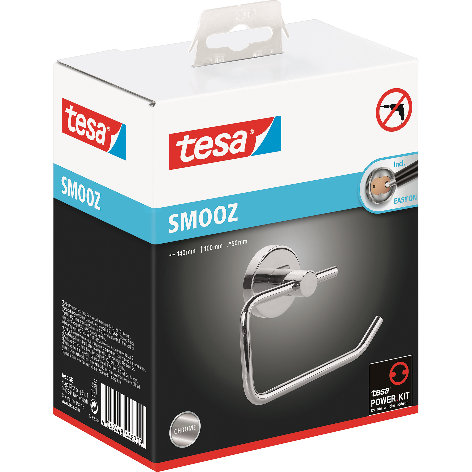 tesa® WC-Rollenhalter SMOOZ 14 x 10 x 5 cm (B x H x T) 1 Rolle inkl. Klebelösung Metall chrom